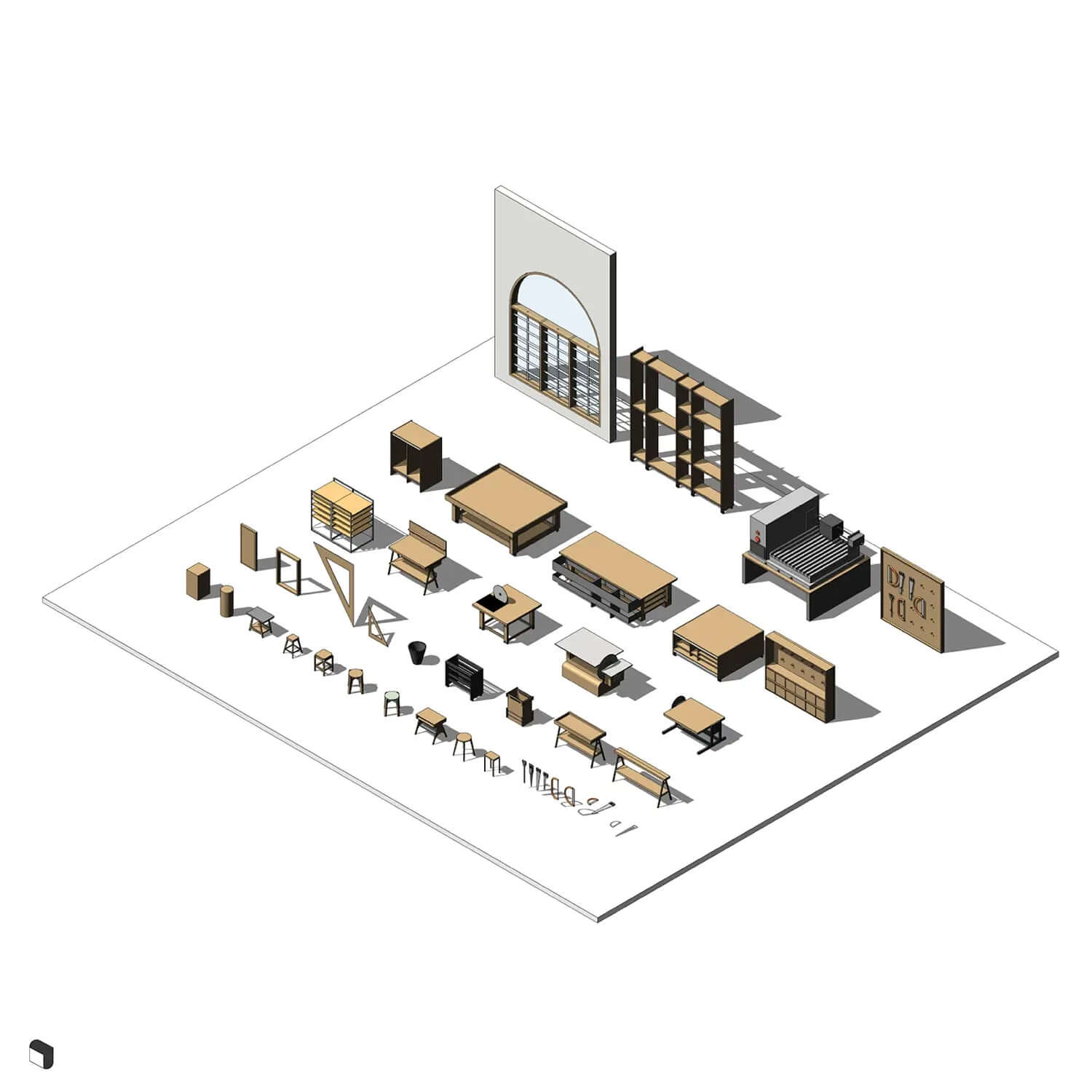 3D Model Revit Wood Craft Workshop Digital Artwork drawings | Toffu Co