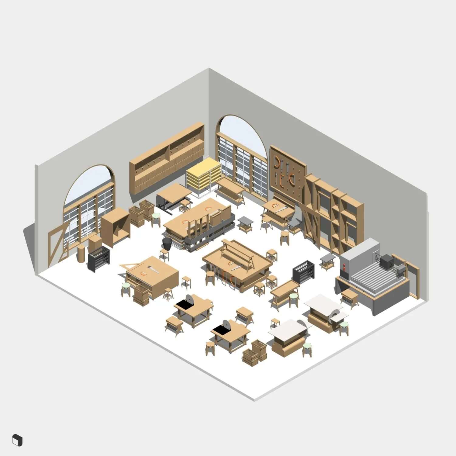 3D Model Revit Wood Craft Workshop Digital Artwork drawings | Toffu Co
