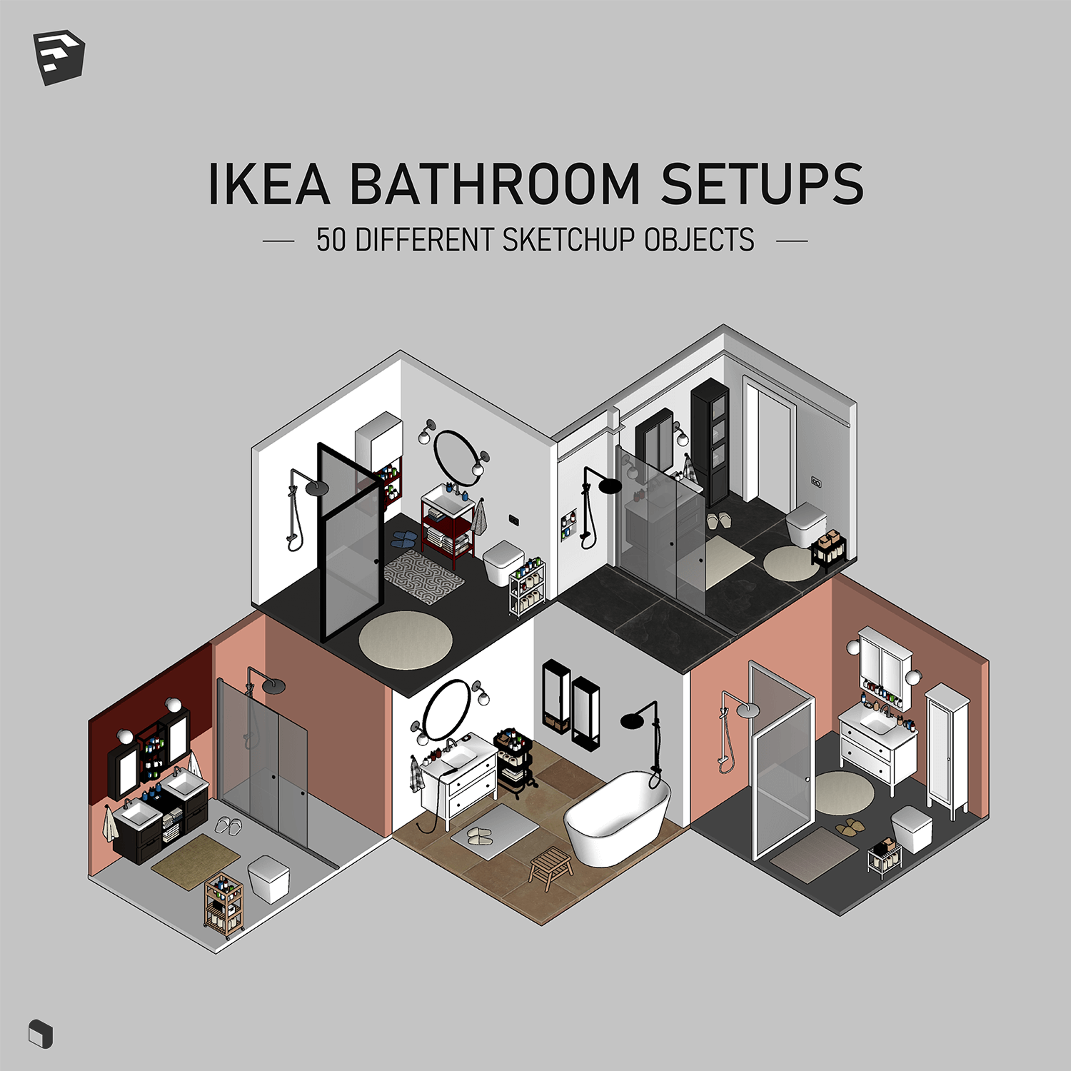 3D Model Ikea Bathroom Setups 2 Digital Artwork drawings | Toffu Co