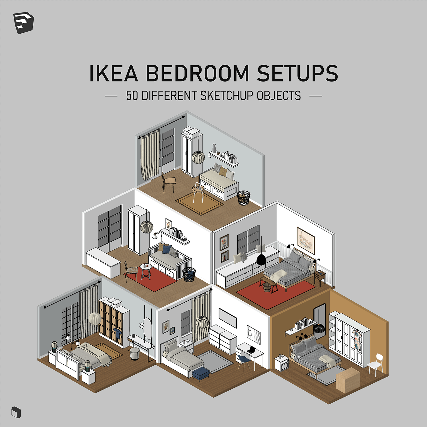 3D Model Ikea Bedroom Setups 2 Digital Artwork drawings | Toffu Co