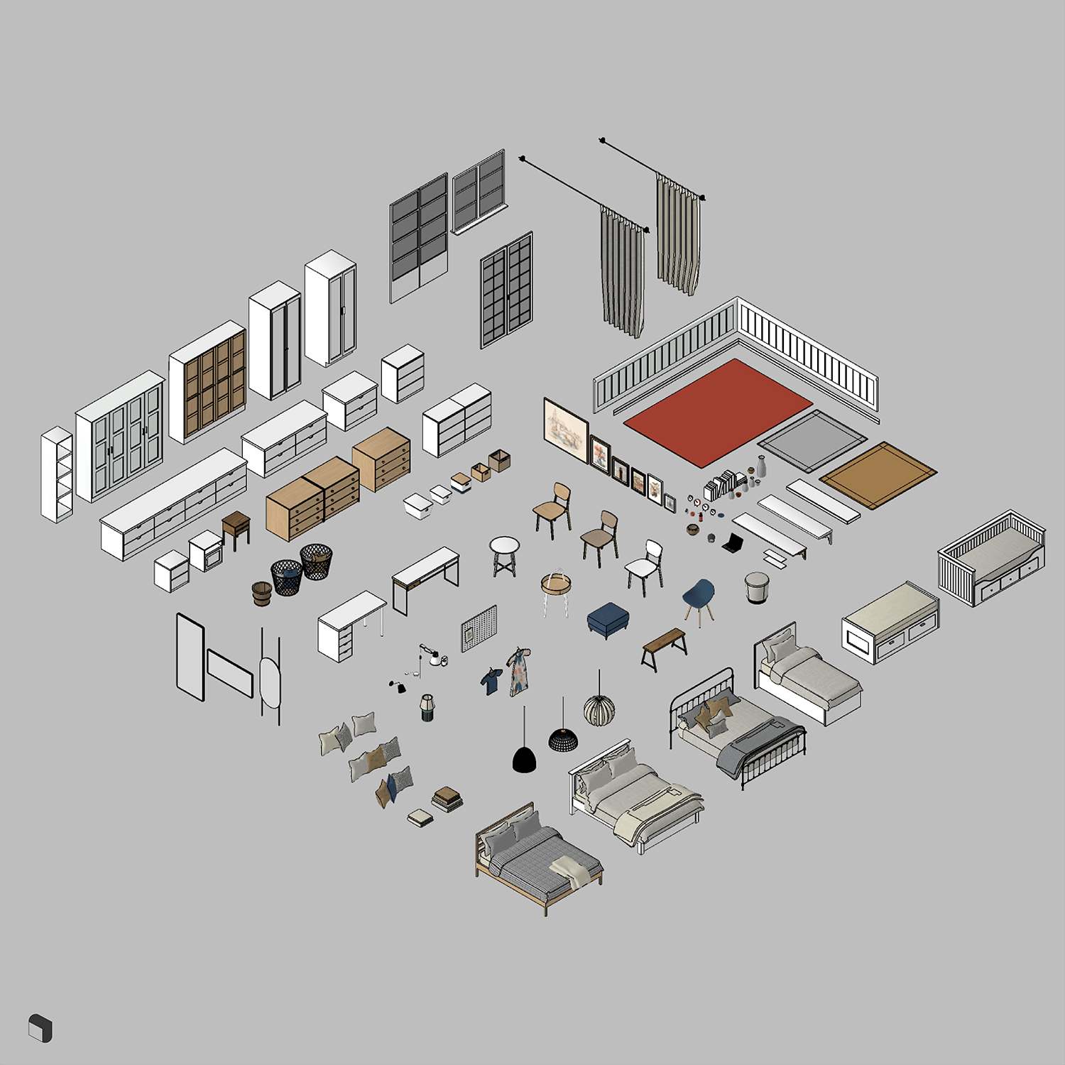 3D Model Ikea Bedroom Setups 2 Digital Artwork drawings | Toffu Co