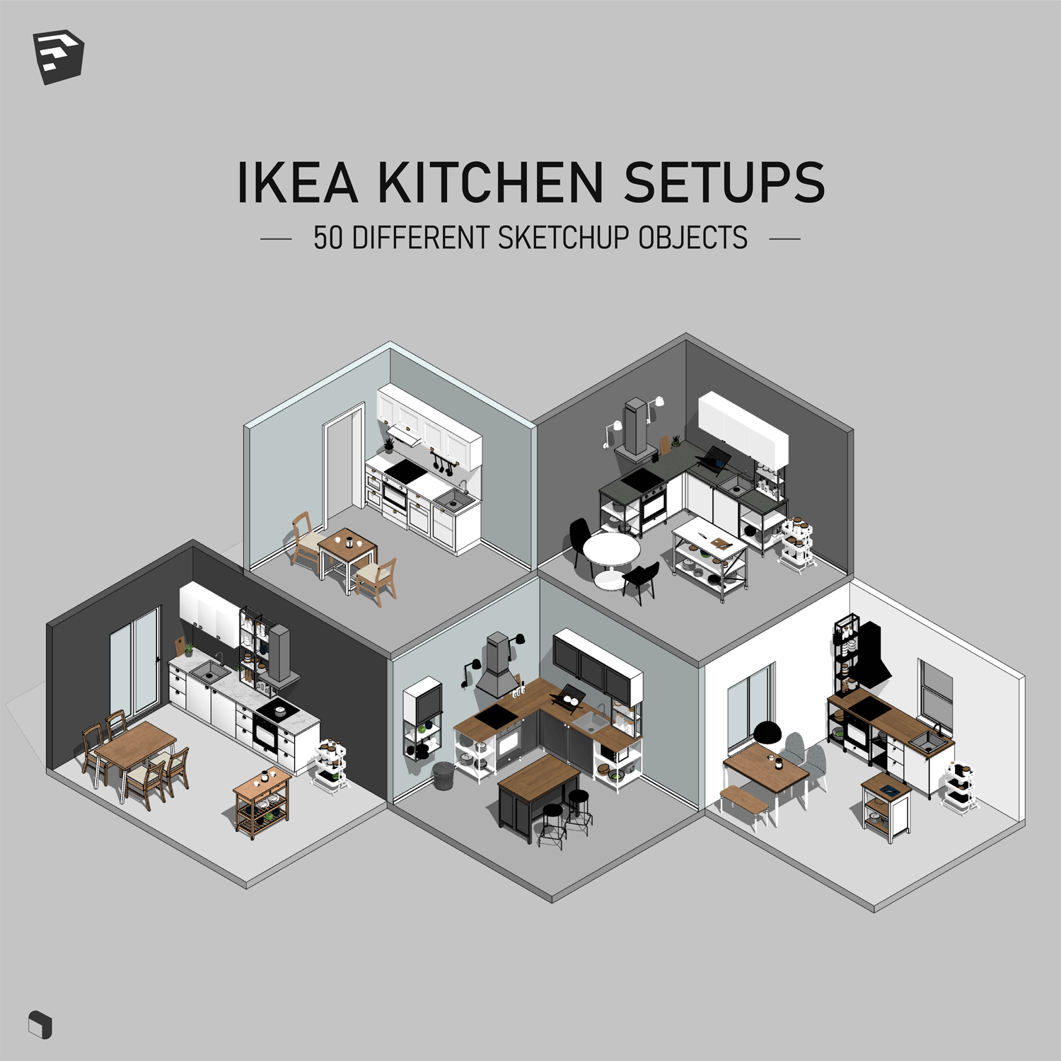 3D Model Ikea Kitchen Setups 2 Digital Artwork drawings | Toffu Co