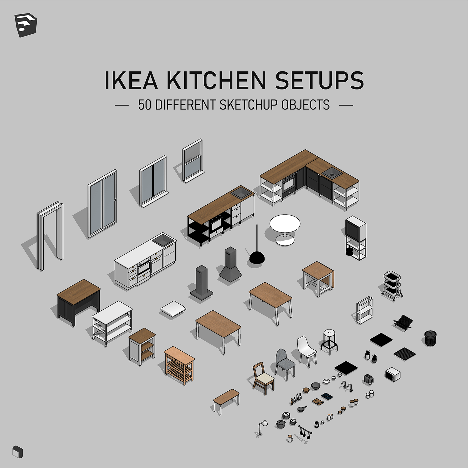 3D Model Ikea Kitchen Setups 2 Digital Artwork drawings | Toffu Co