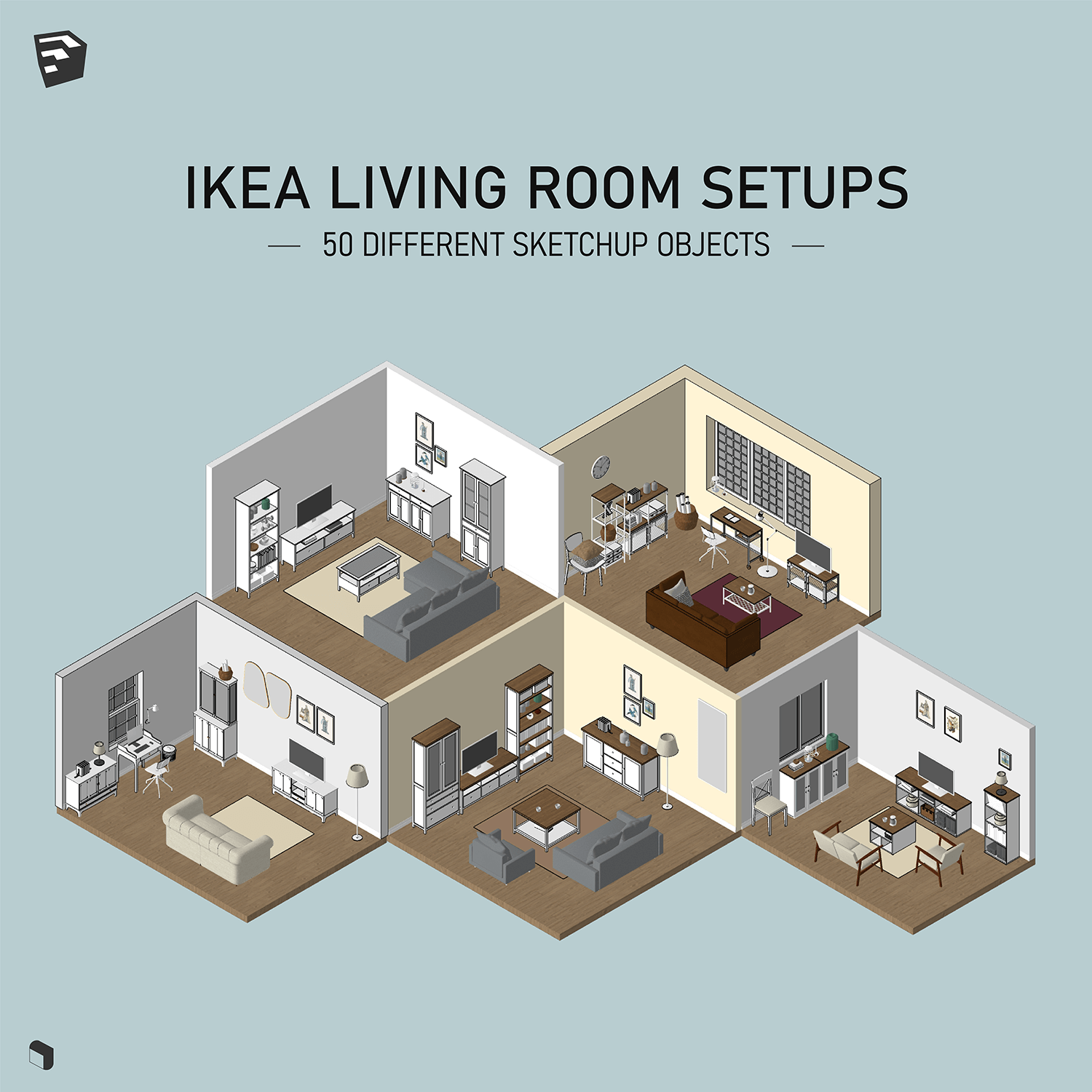 3D Model Ikea Living Room Setups 2 Digital Artwork drawings | Toffu Co