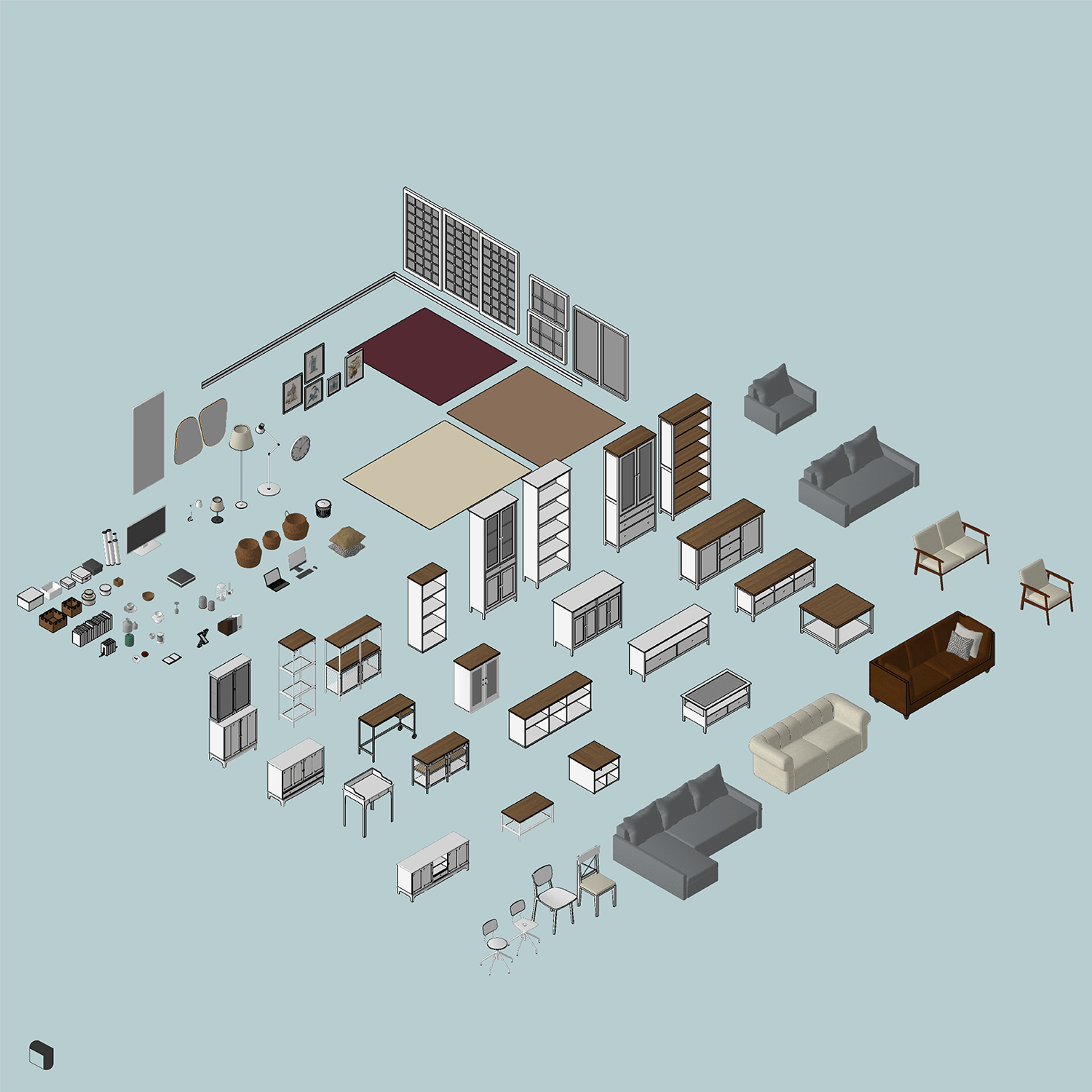 3D Model Ikea Living Room Setups 2 Digital Artwork drawings | Toffu Co