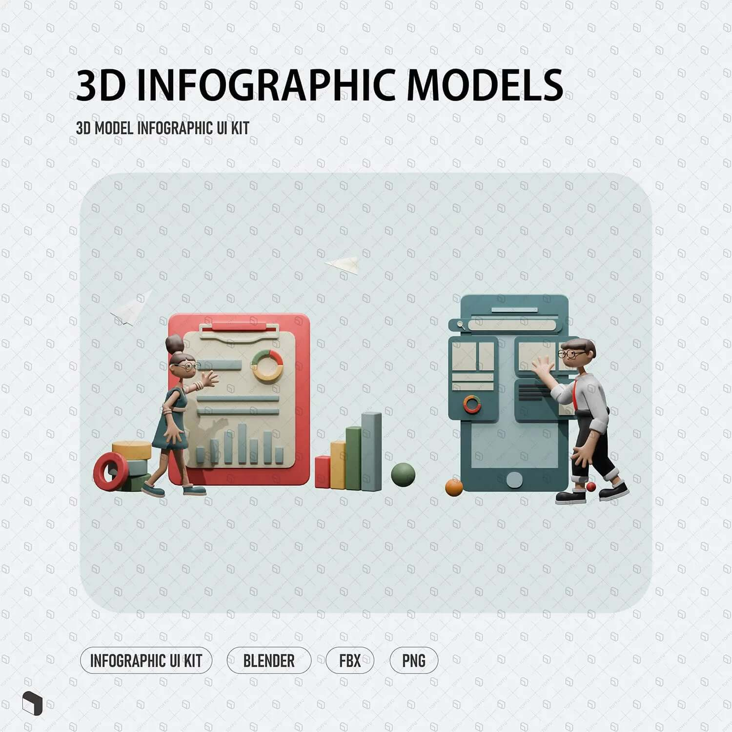 3D Model UI Kit Infographic Presentation Digital Artwork drawings | Toffu Co