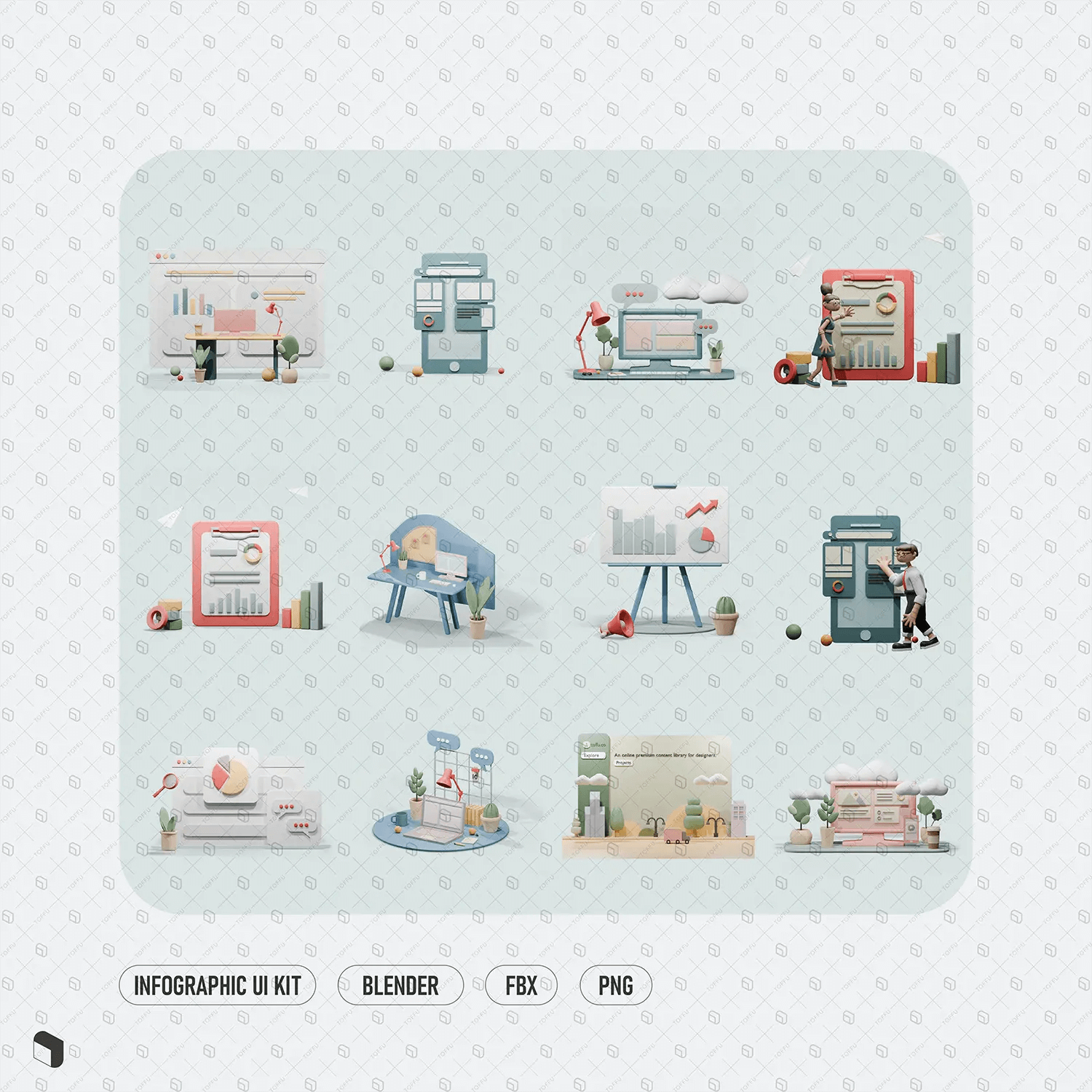 3D Model UI Kit Infographic Presentation Digital Artwork drawings | Toffu Co