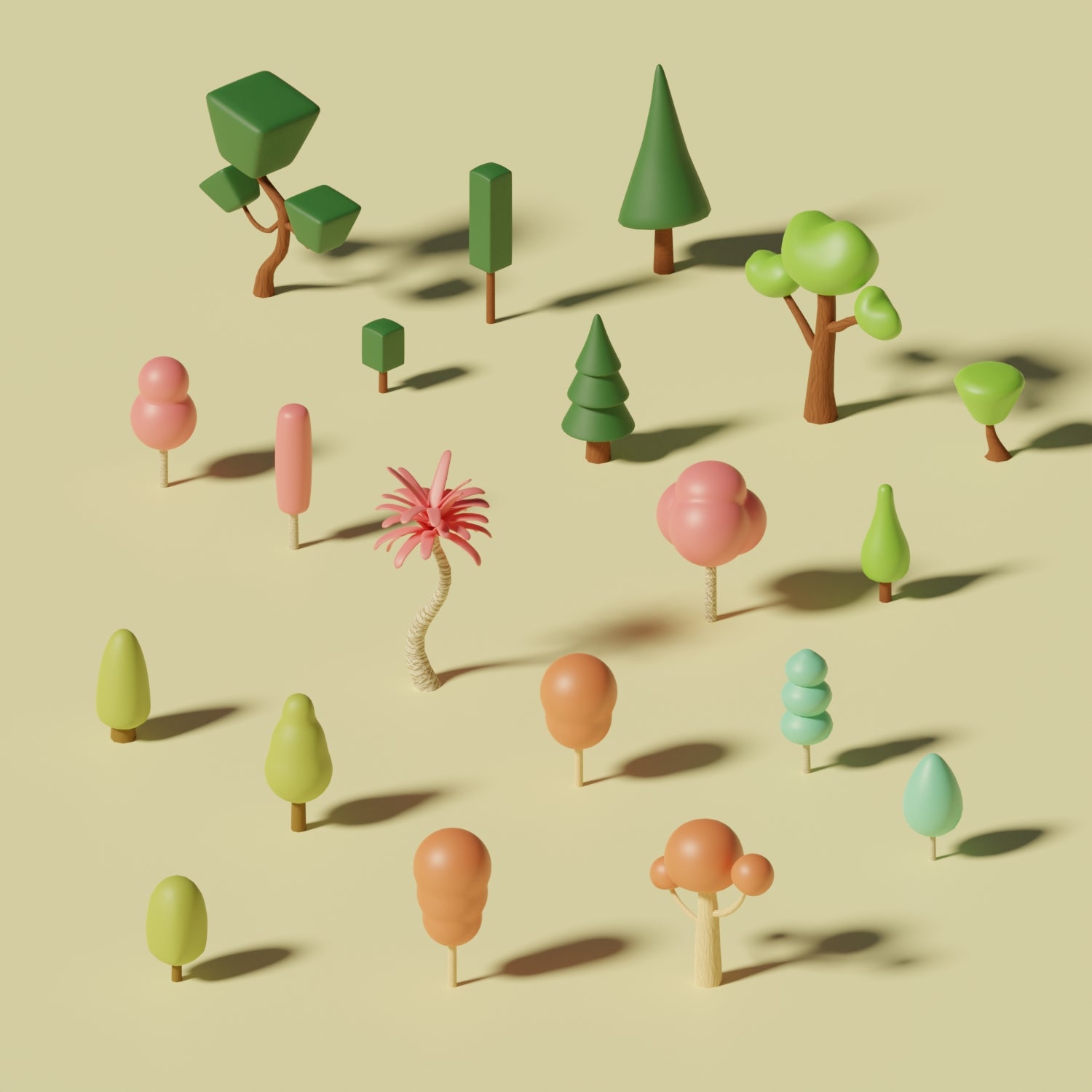 3D Model Low Poly Style Trees PNG - Toffu Co