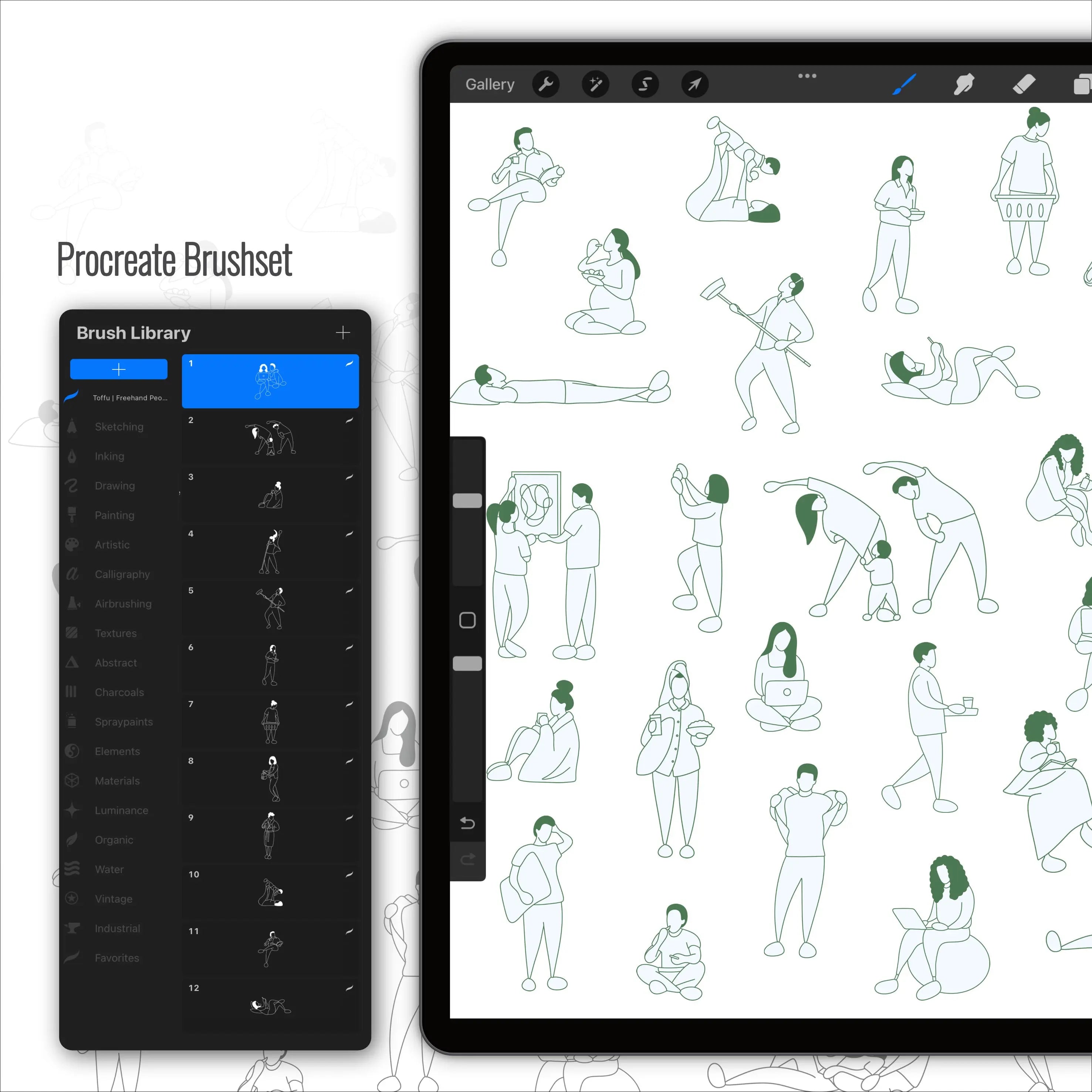 Procreate Freehand Indoor People Brushset & Illustrations Digital Artwork drawings | Toffu Co