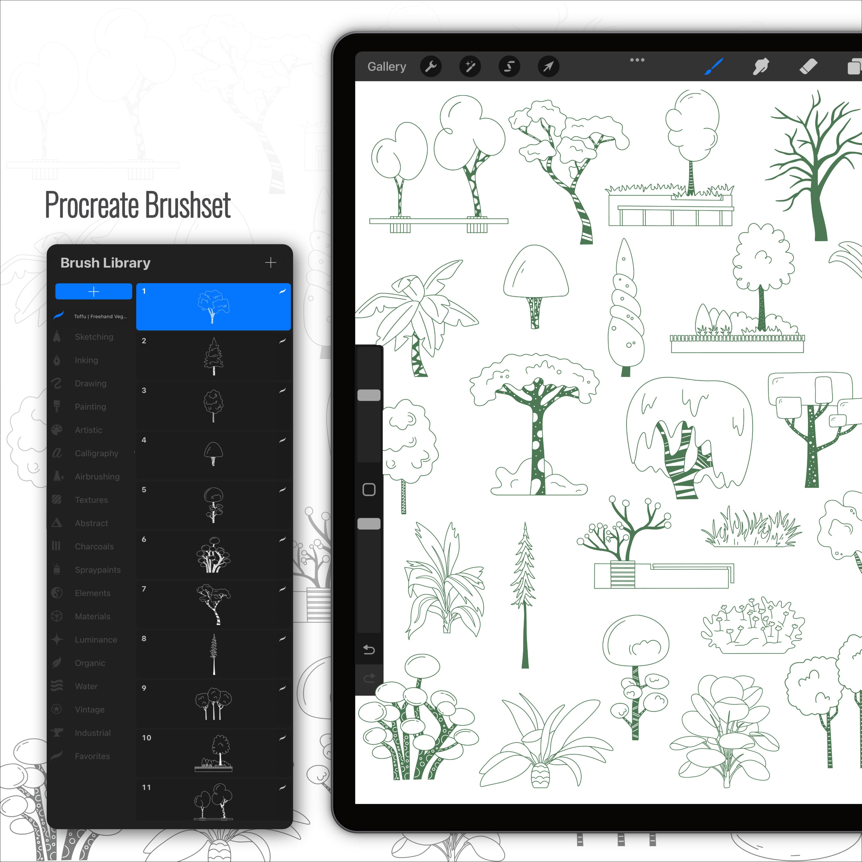 Procreate Freehand Vegetation Brushset & Illustrations PNG - Toffu Co