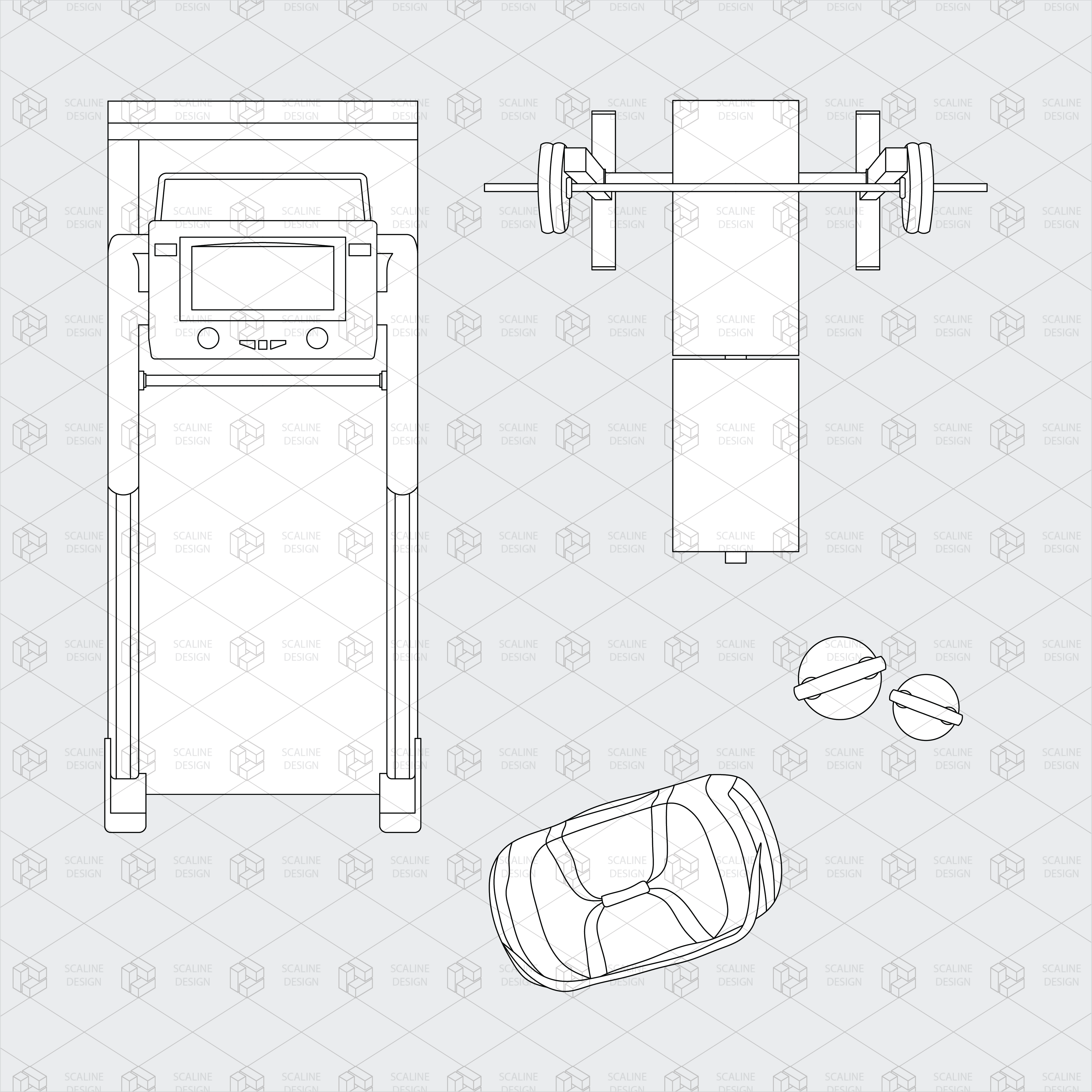 Cad and Vector Gym and Sport Equipment Top View Digital Artwork drawings | Toffu Co