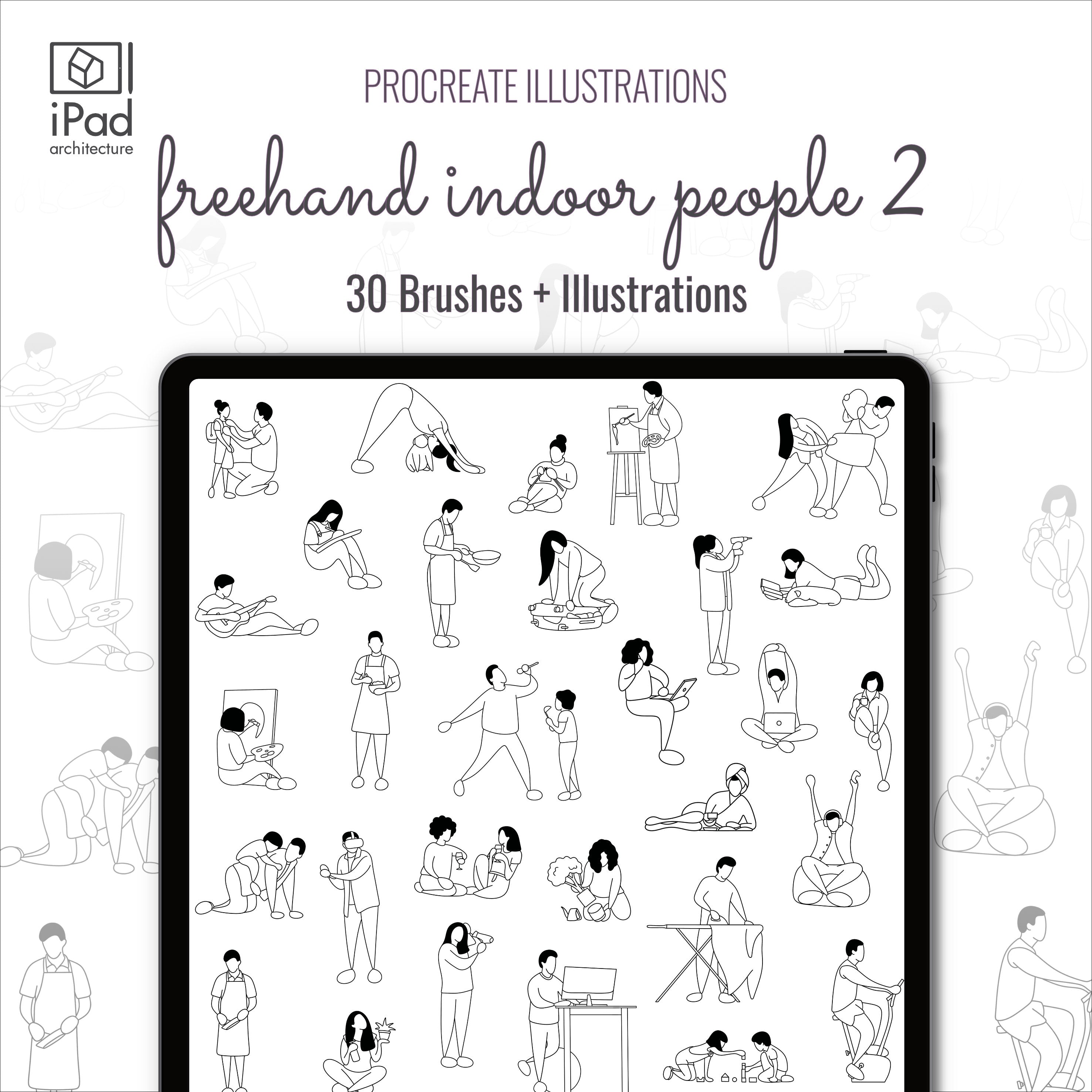Procreate Freehand Indoor People Brushset & Illustrations 2 PNG - Toffu Co