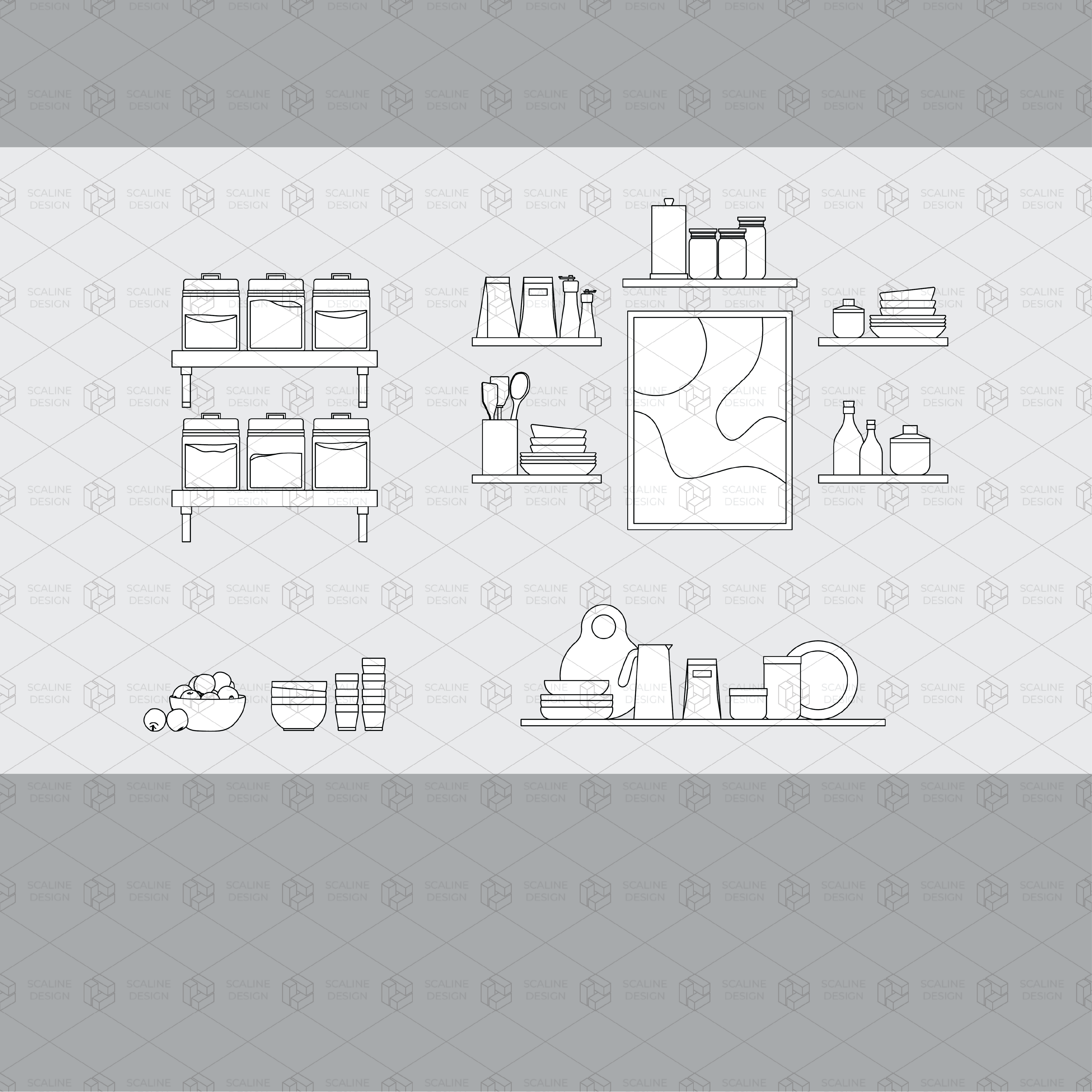 Cad Kitchen Pantry Appliances and Decoration Digital Artwork drawings | Toffu Co