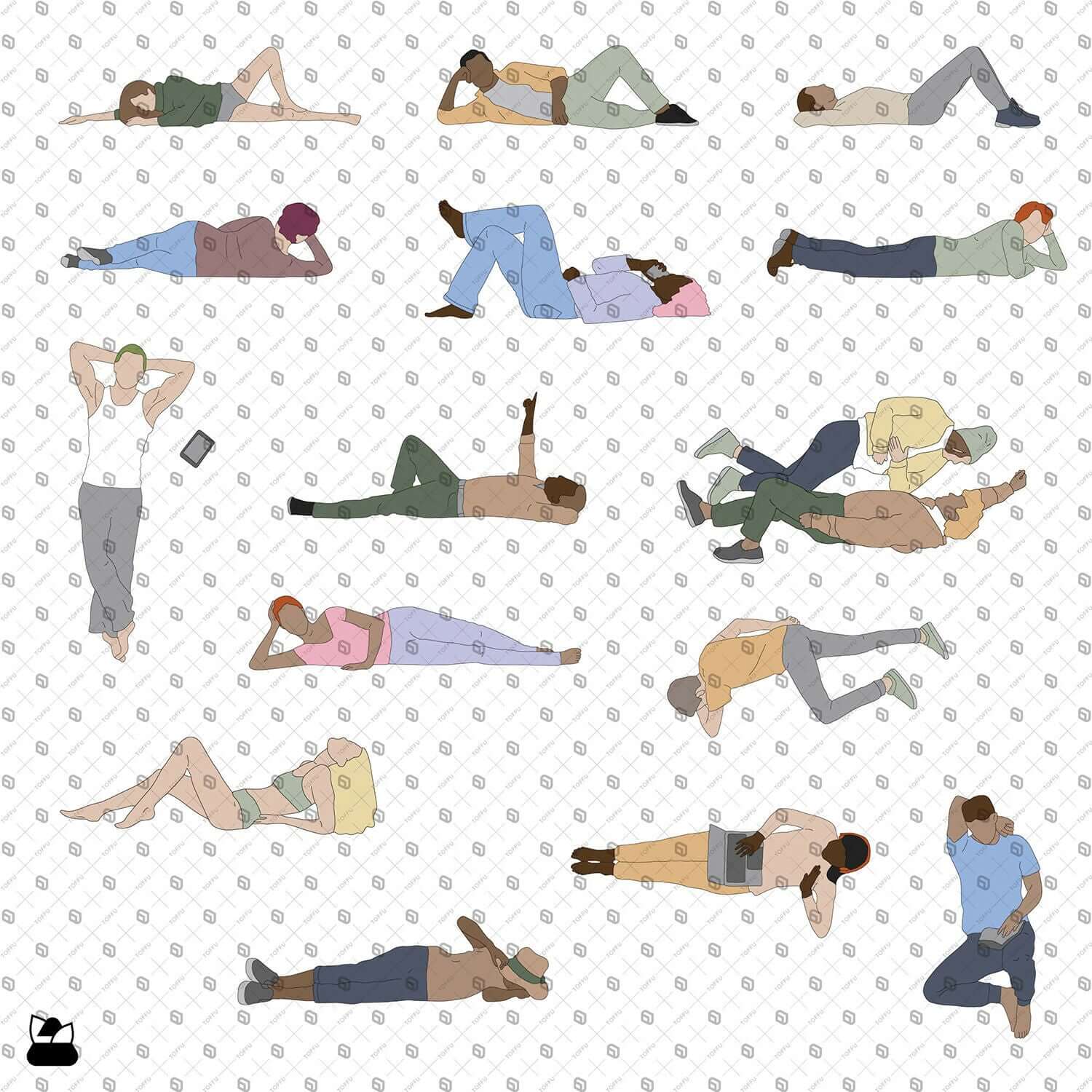 Flat Vector - Cad People Laying Down Digital Artwork drawings | Toffu Co