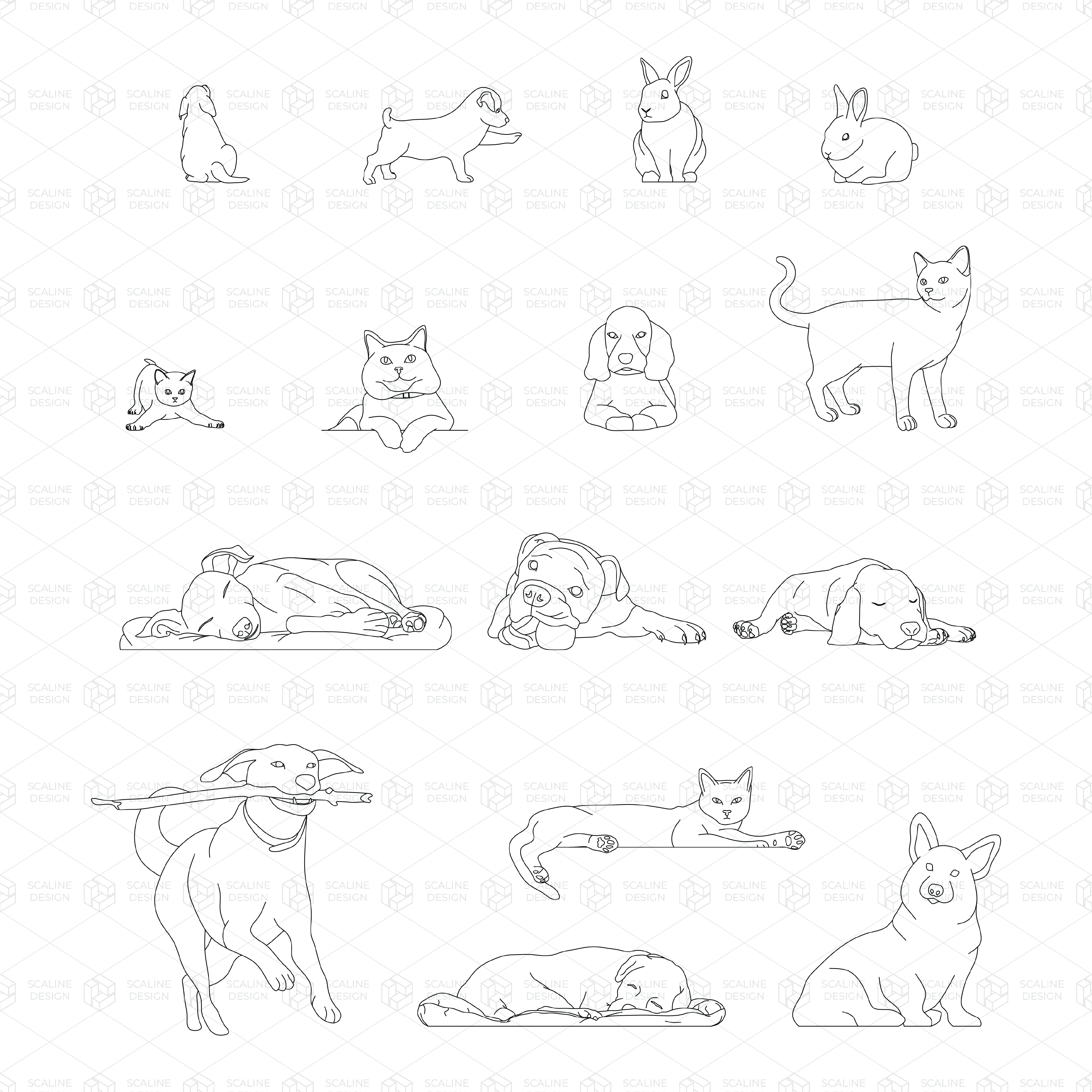 Cad Pets Domestic Animals Digital Artwork drawings | Toffu Co