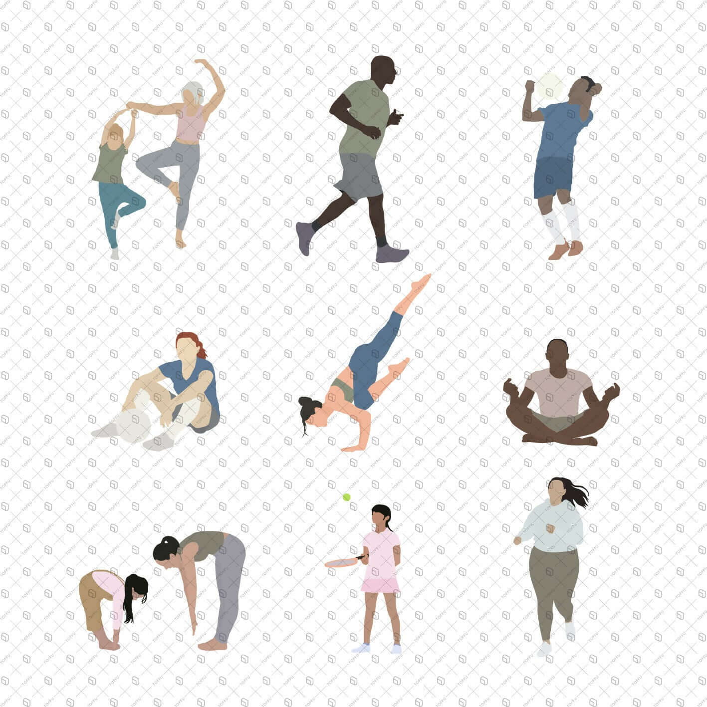 Flat Vector Fitness and Well-Being Figures Digital Artwork drawings | Toffu Co