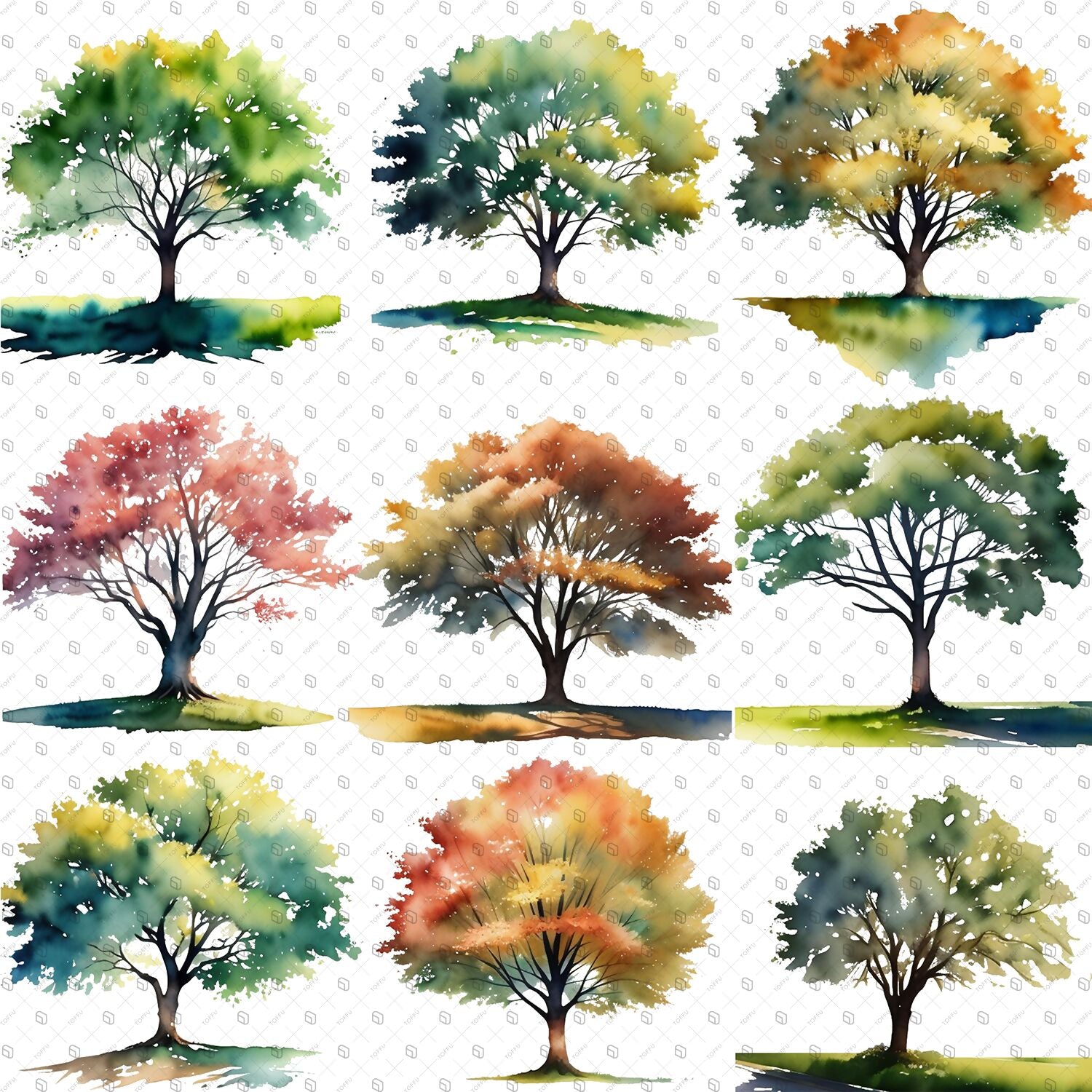 Cutout Watercolor Trees Pack PNG - Toffu Co