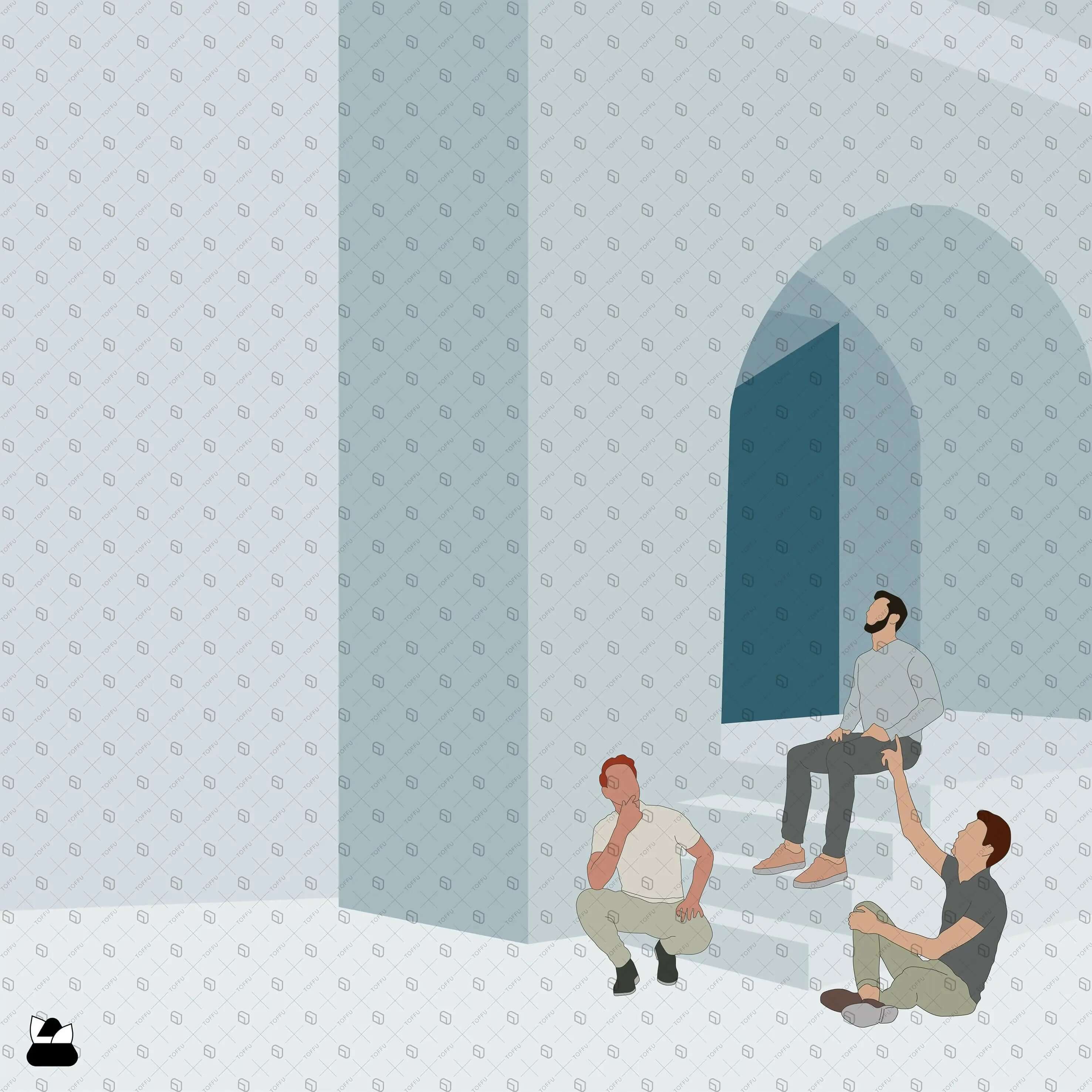 Flat Vector - Cad People Sitting Digital Artwork drawings | Toffu Co
