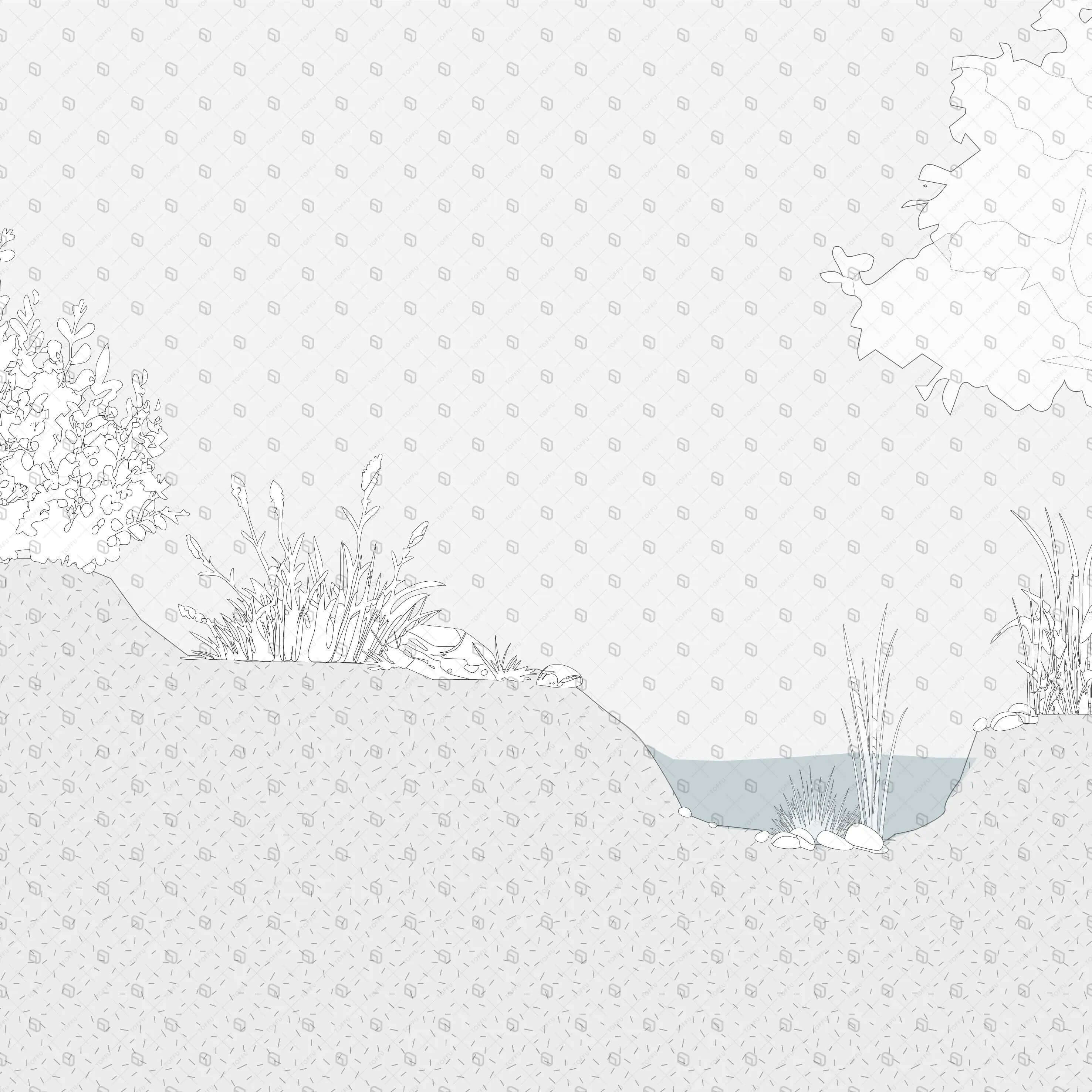 Cad Lake Vegetation Digital Artwork drawings | Toffu Co