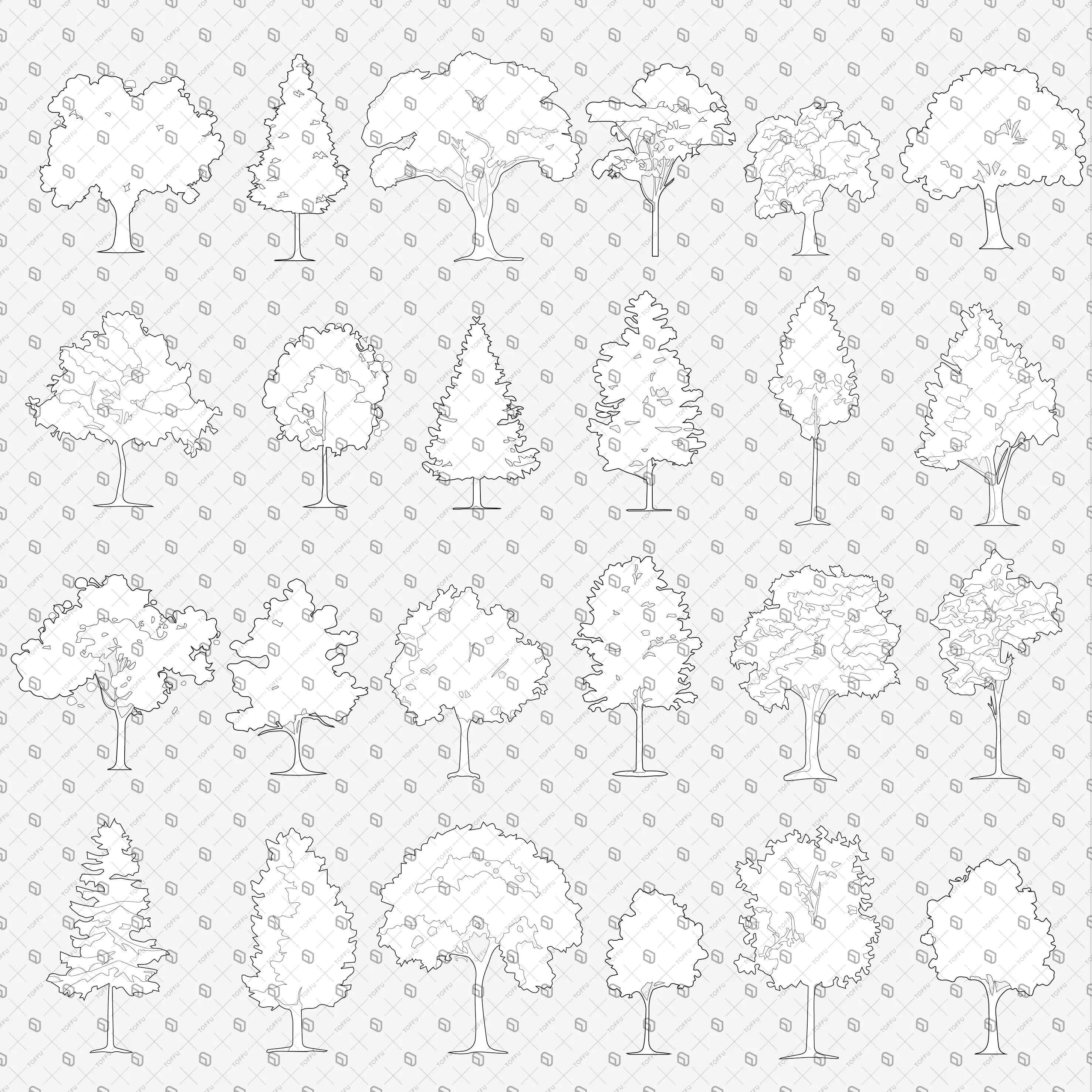 Cad Set of Trees Digital Artwork drawings | Toffu Co