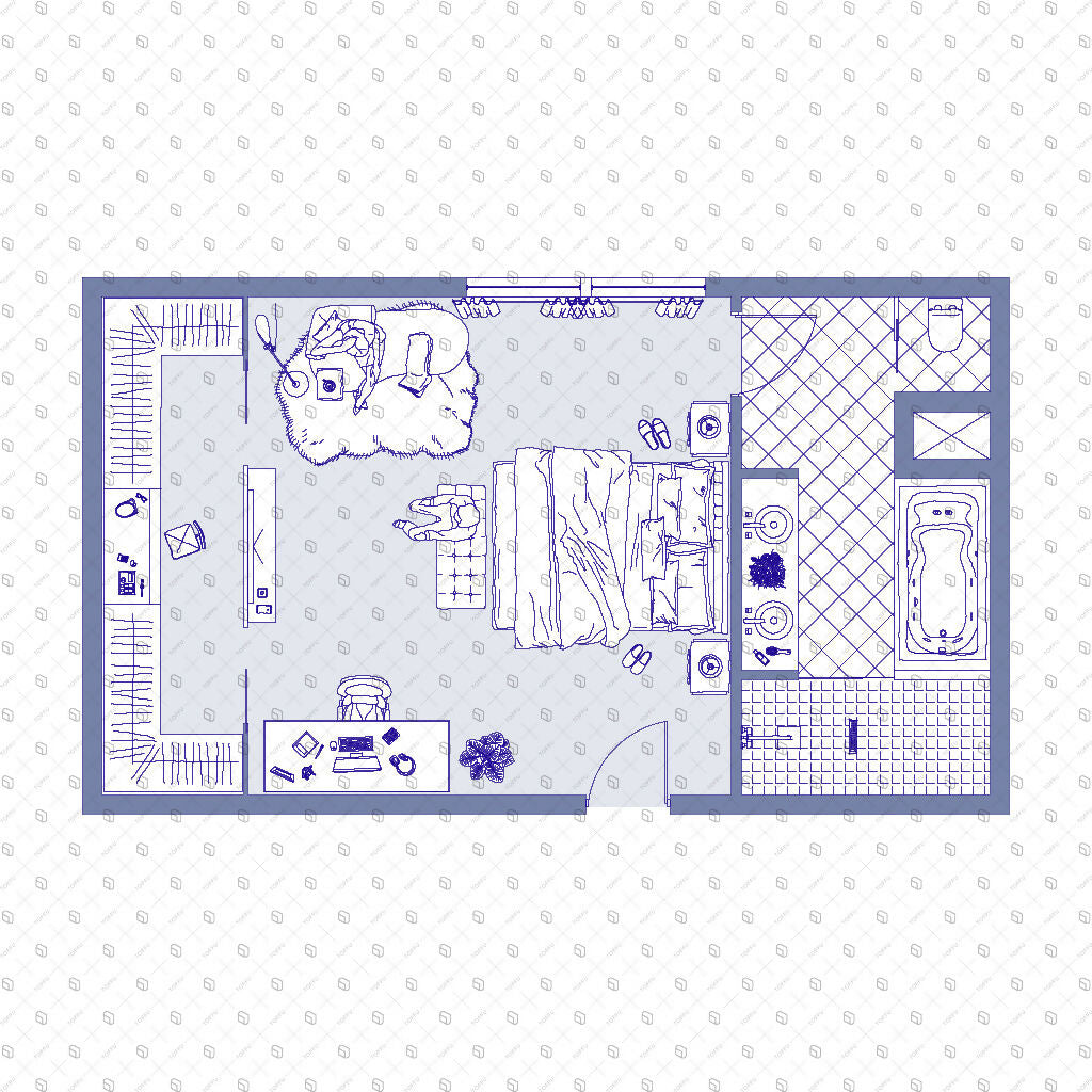 Cad Sketch Master and Single Bedroom Top View PNG - Toffu Co