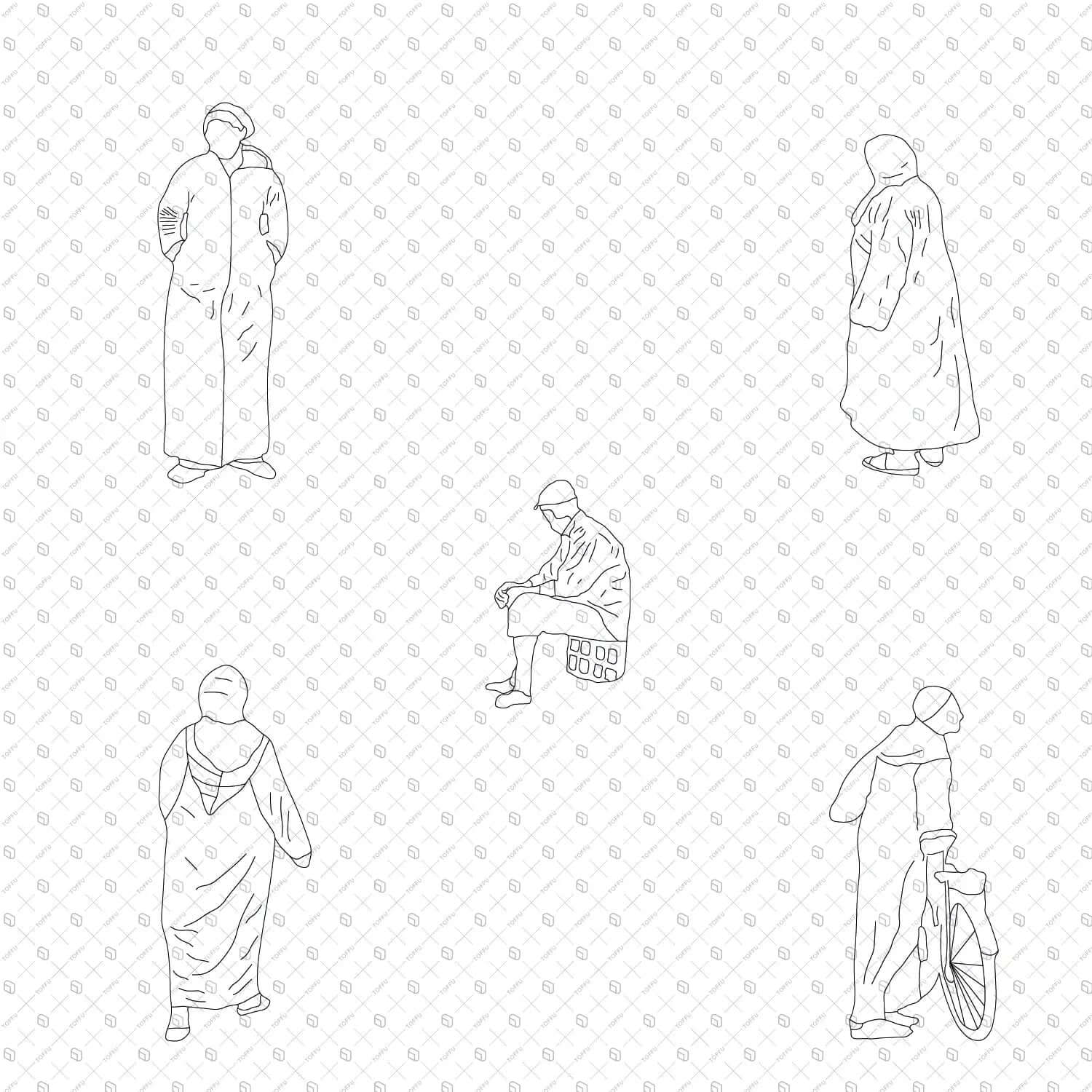 Cad North African People 6 Digital Artwork drawings | Toffu Co