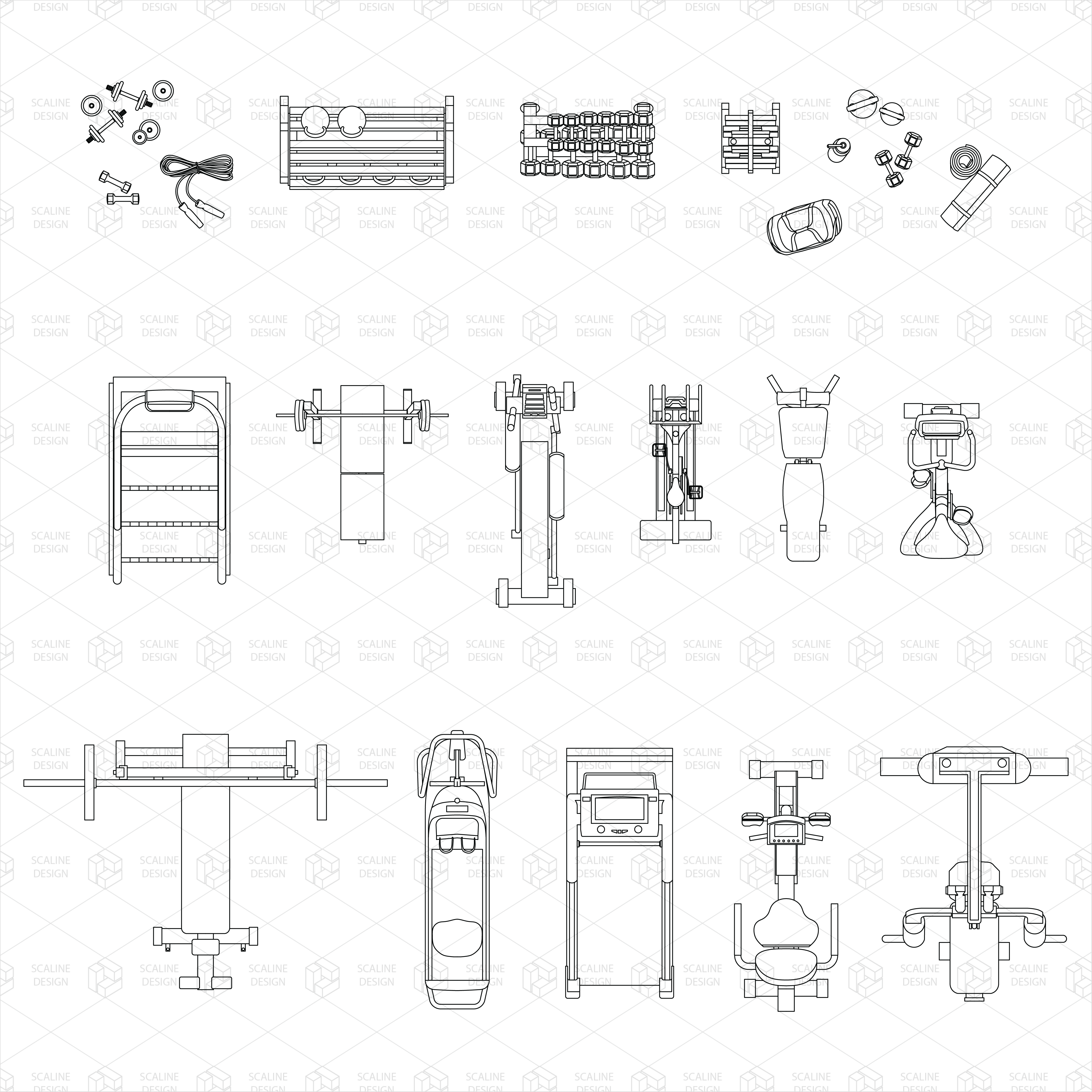 Cad and Vector Gym and Sport Equipment Top View Digital Artwork drawings | Toffu Co
