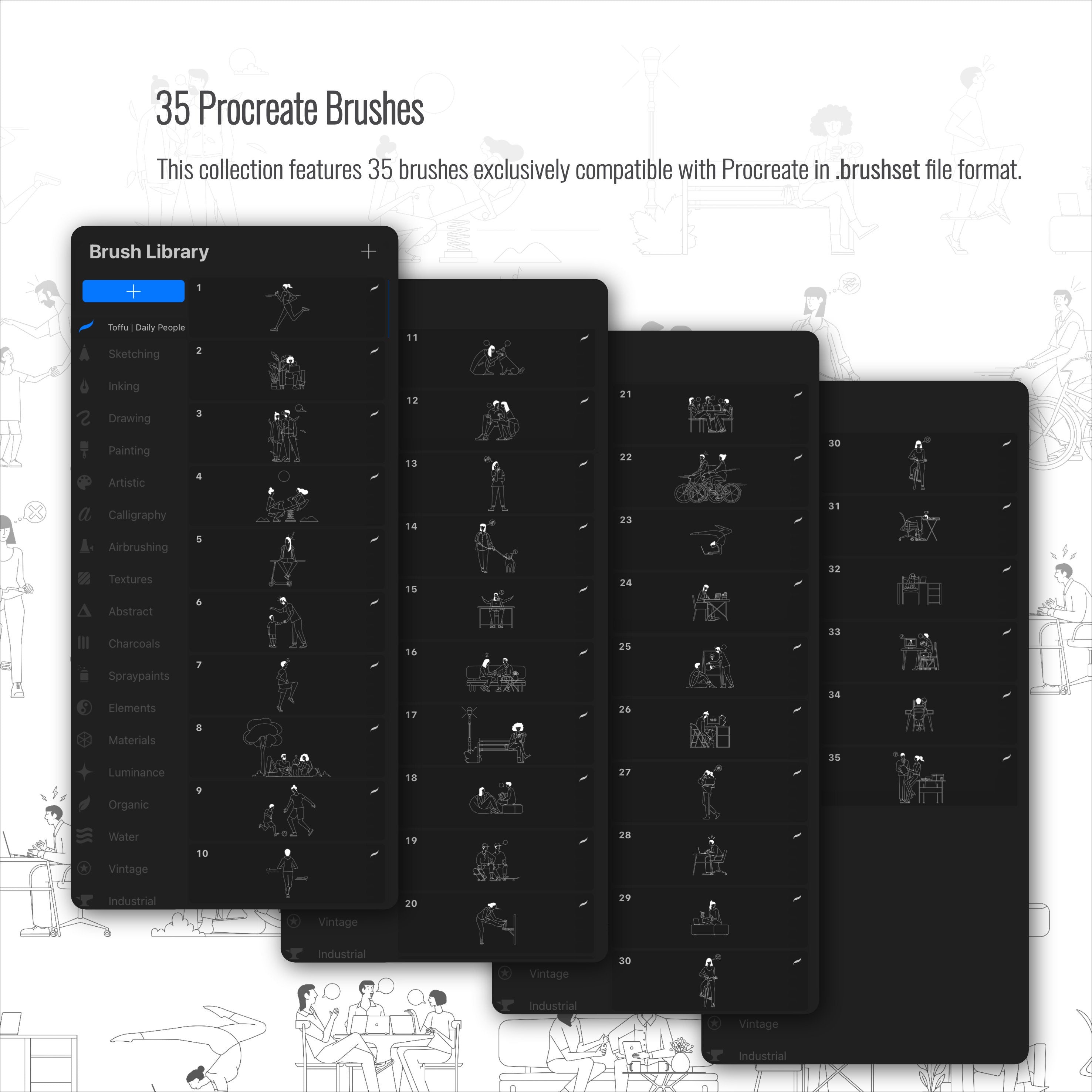 Procreate Daily People Brushset PNG - Toffu Co