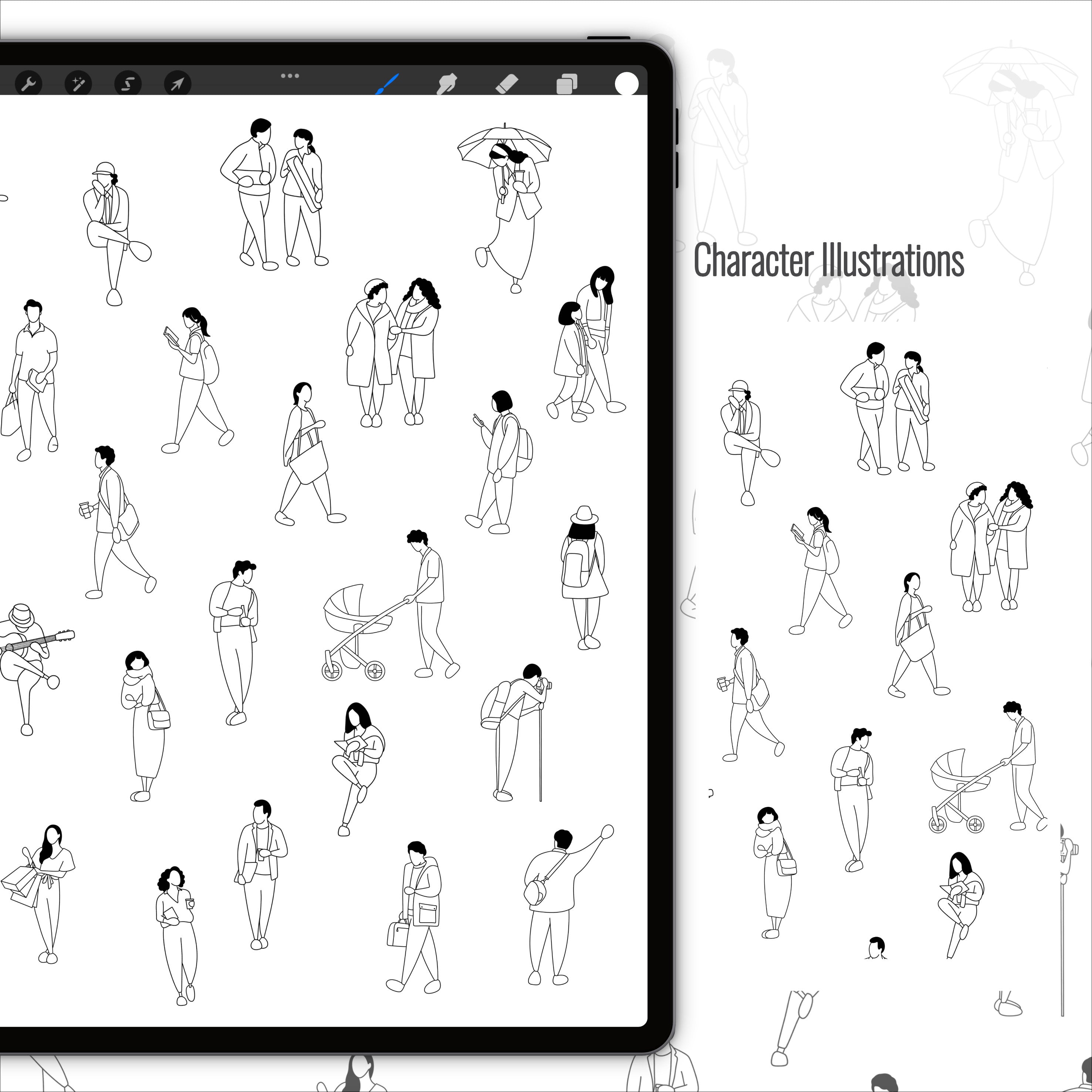 Procreate Freehand People Brushset & Illustrations PNG - Toffu Co