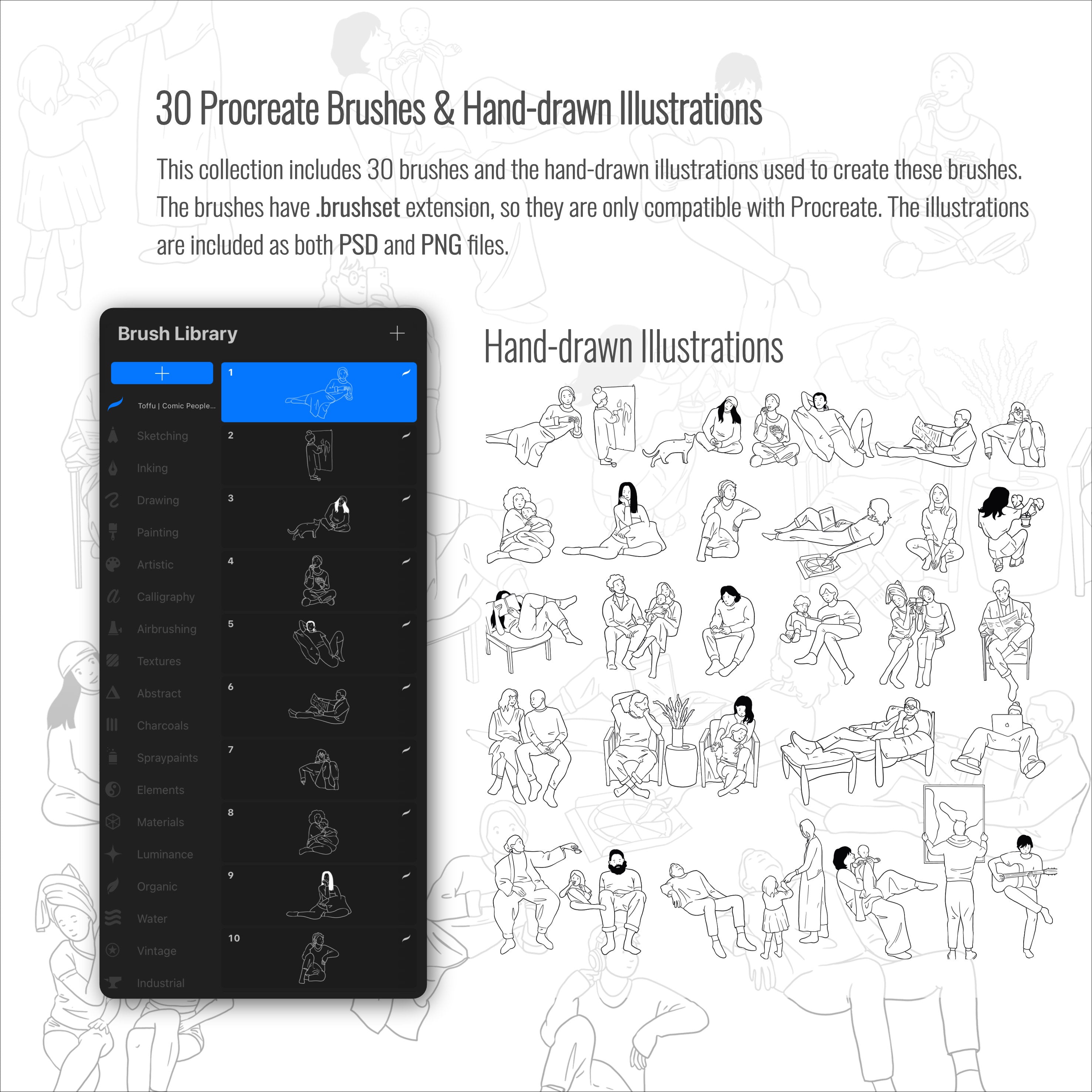 Procreate Comic People Interior Brushset & Illustrations 2 PNG - Toffu Co