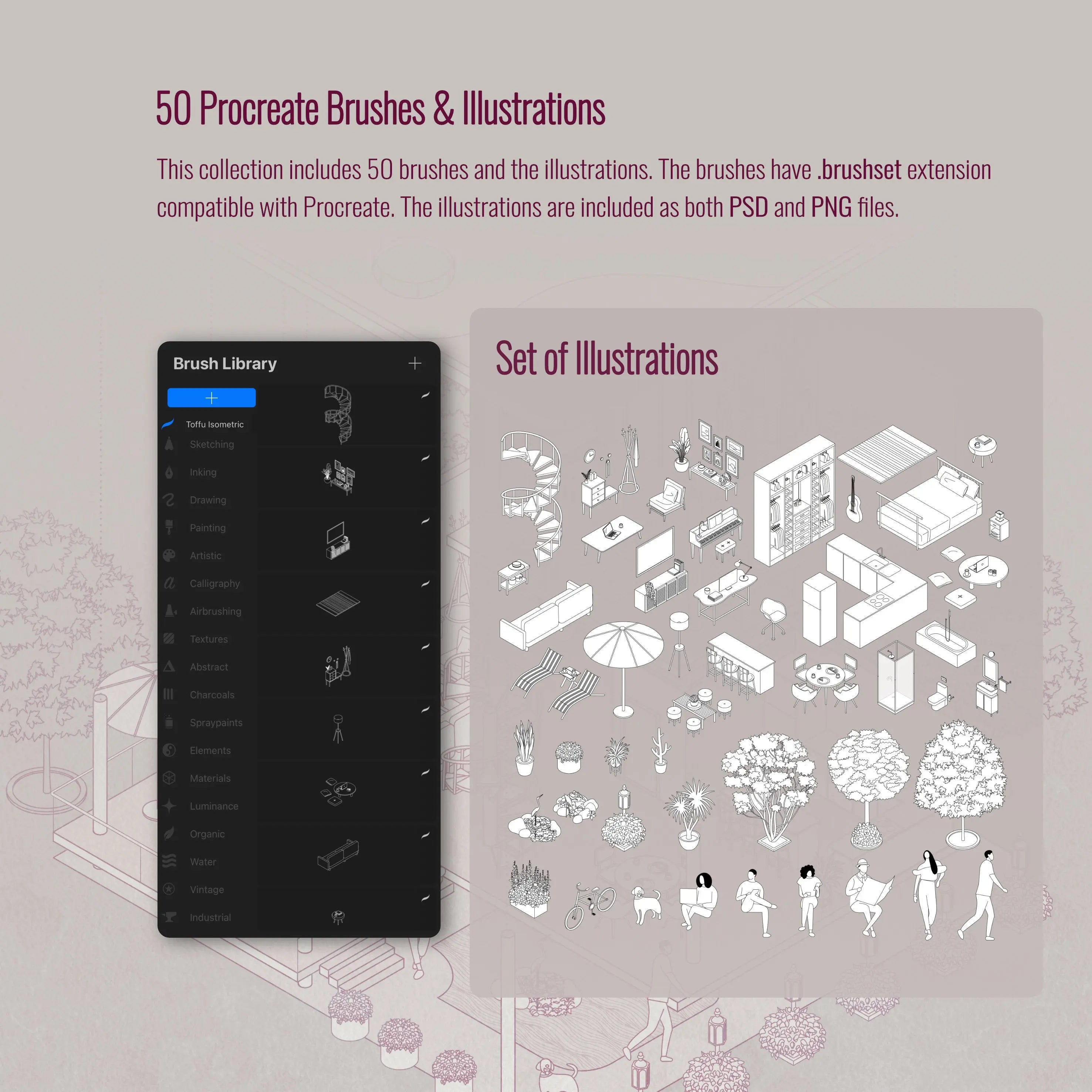 Procreate Isometric Diagram Brushset & Illustrations PNG - Toffu Co