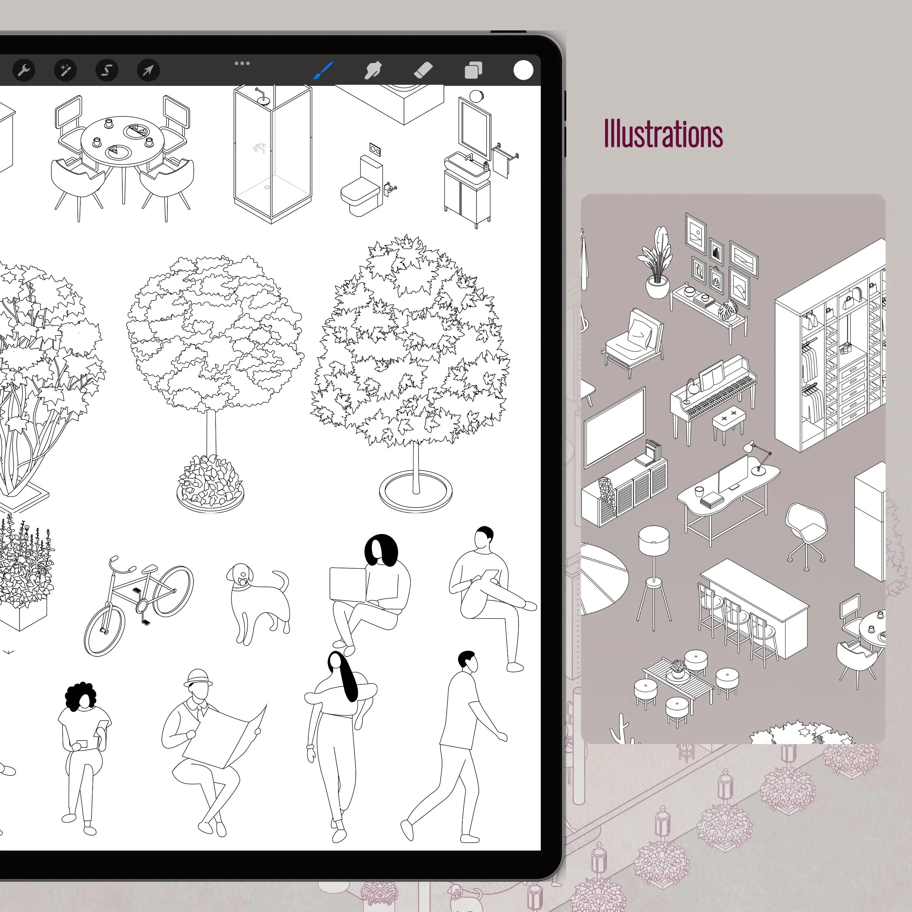 Procreate Isometric Diagram Brushset & Illustrations PNG - Toffu Co