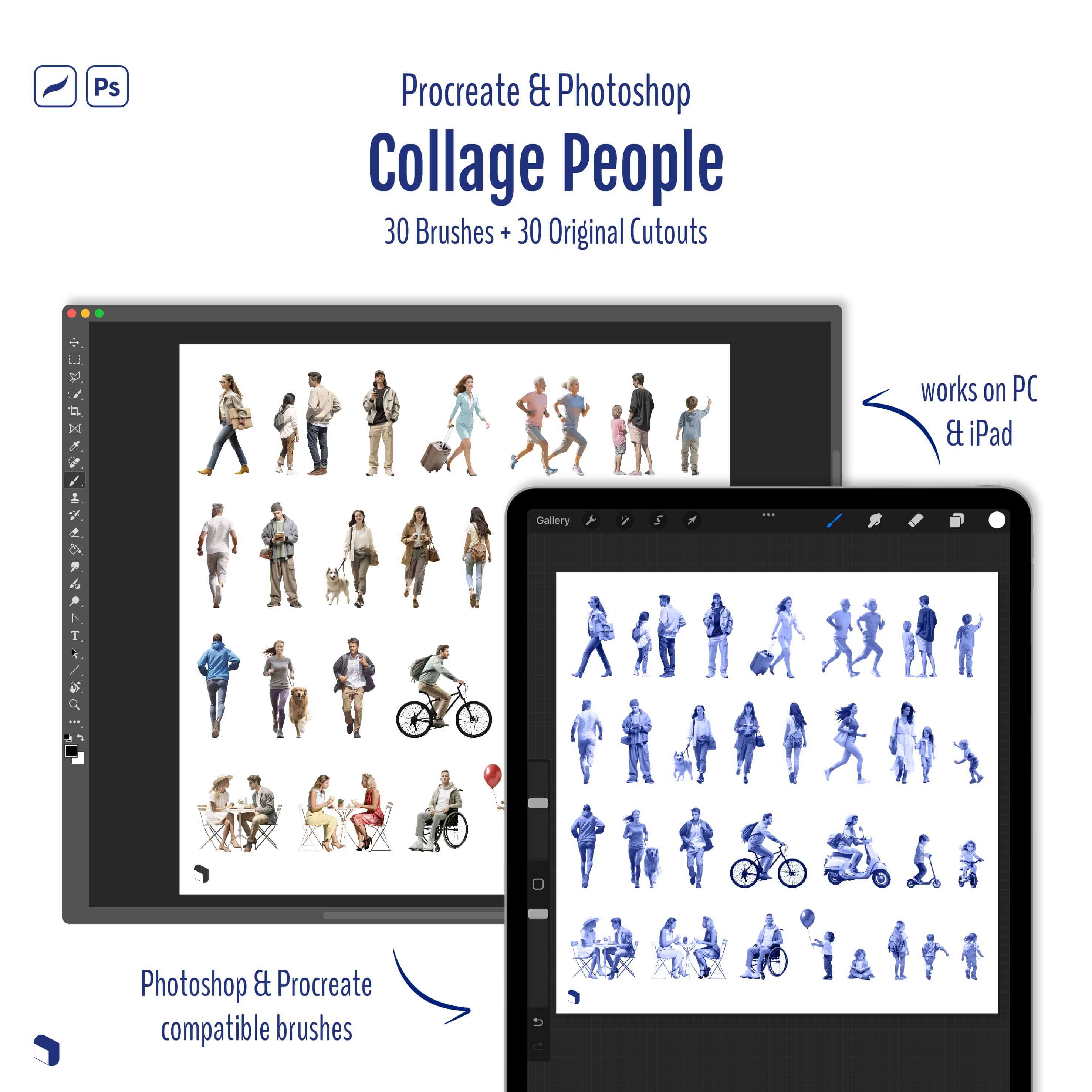 Procreate & Photoshop Collage People Brushset & Cutouts Digital Artwork drawings | Toffu Co