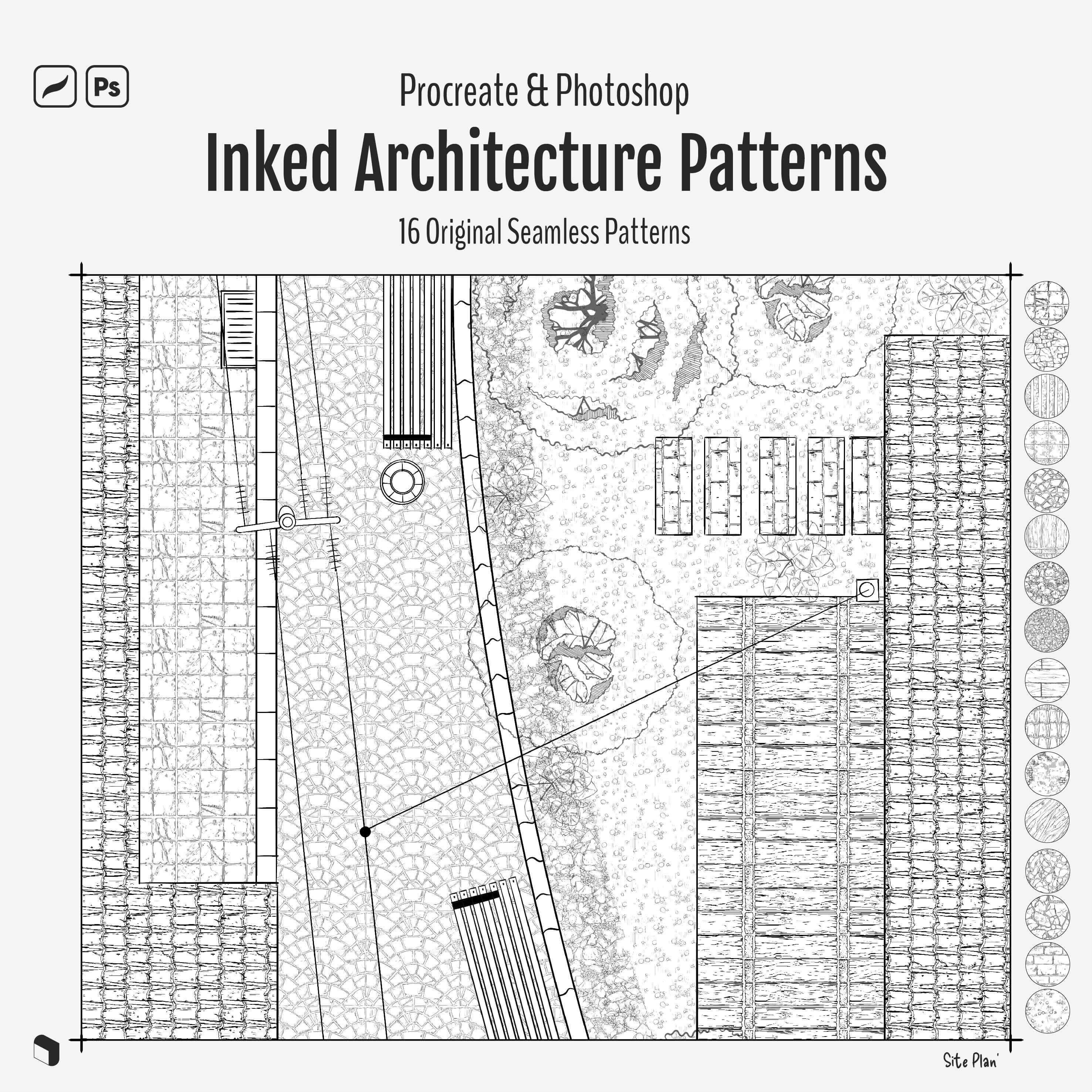 Procreate & Photoshop Inked Architecture Patterns Brushset Digital Artwork drawings | Toffu Co