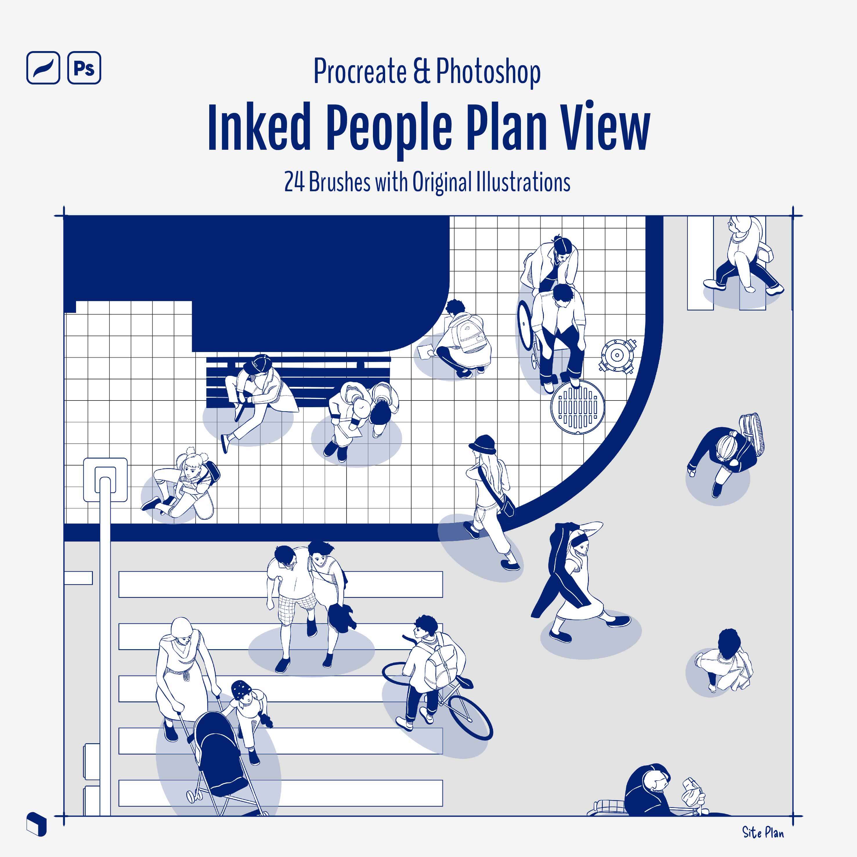 Procreate & Photoshop Inked People Plan View Brushset & Illustrations Digital Artwork drawings | Toffu Co