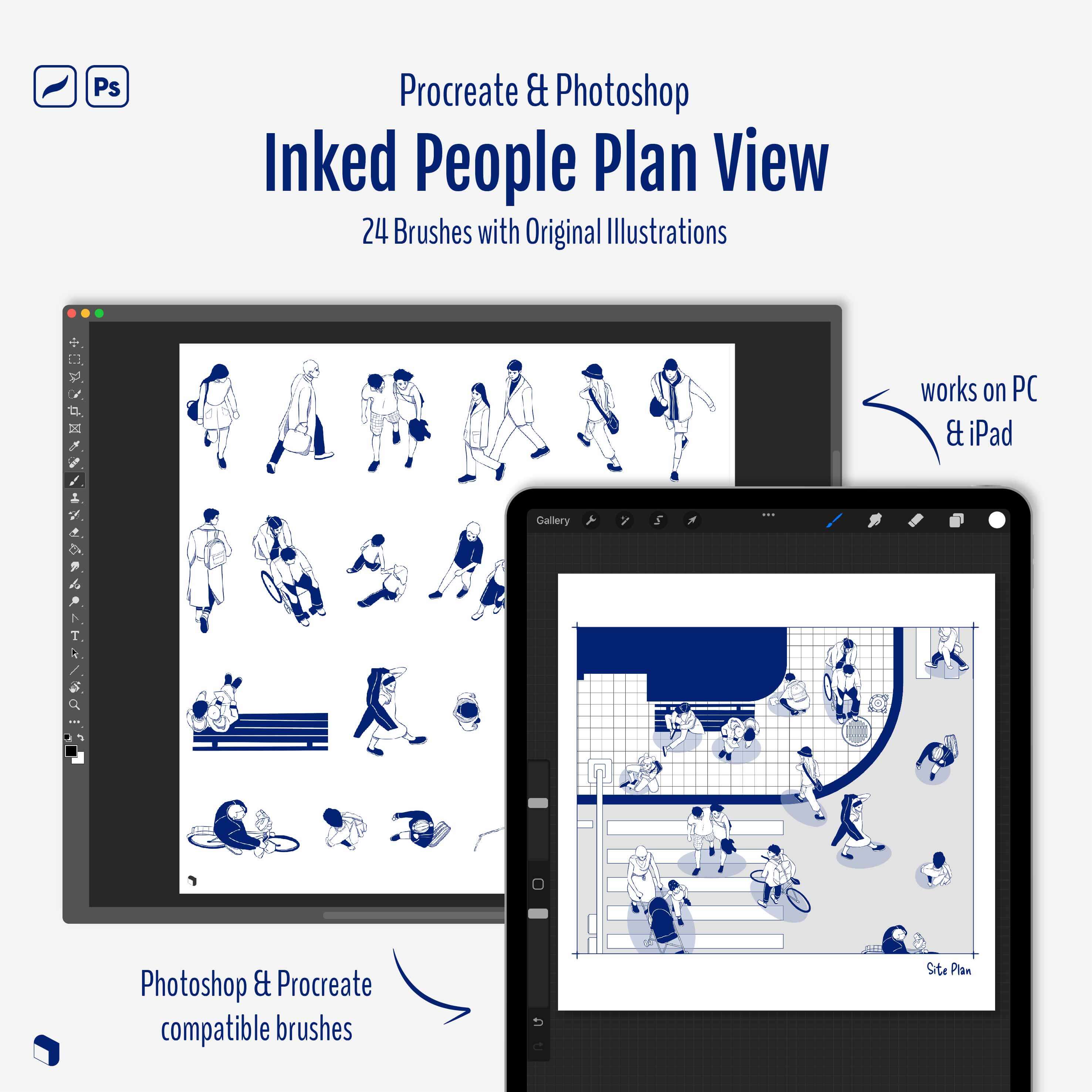 Procreate & Photoshop Inked People Plan View Brushset & Illustrations Digital Artwork drawings | Toffu Co