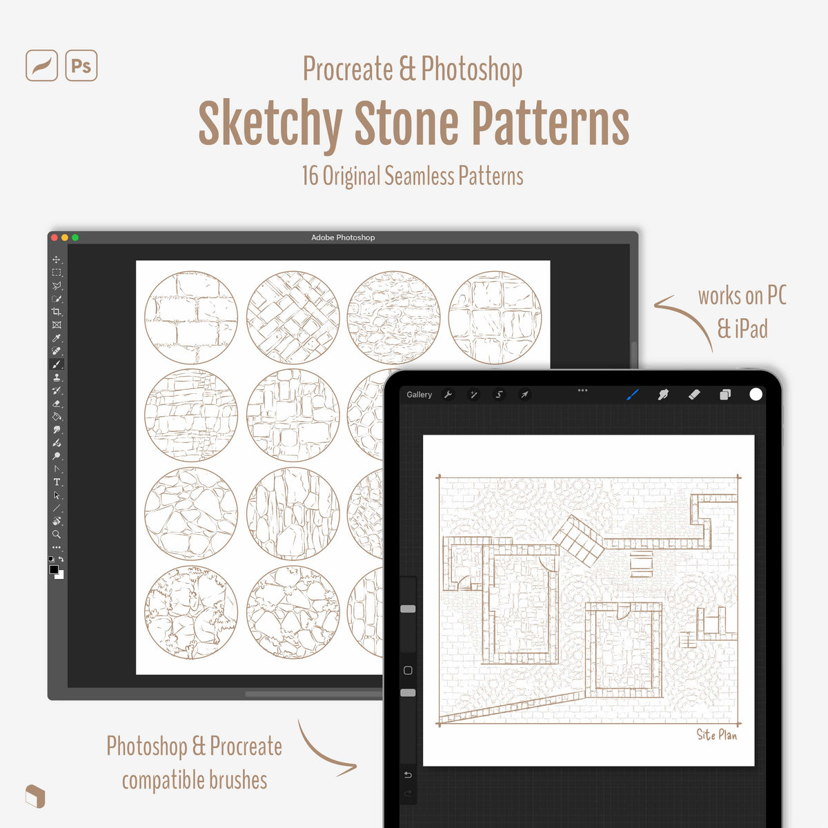 Procreate & Photoshop Sketchy Stone Pattern Brushset – Toffu Co