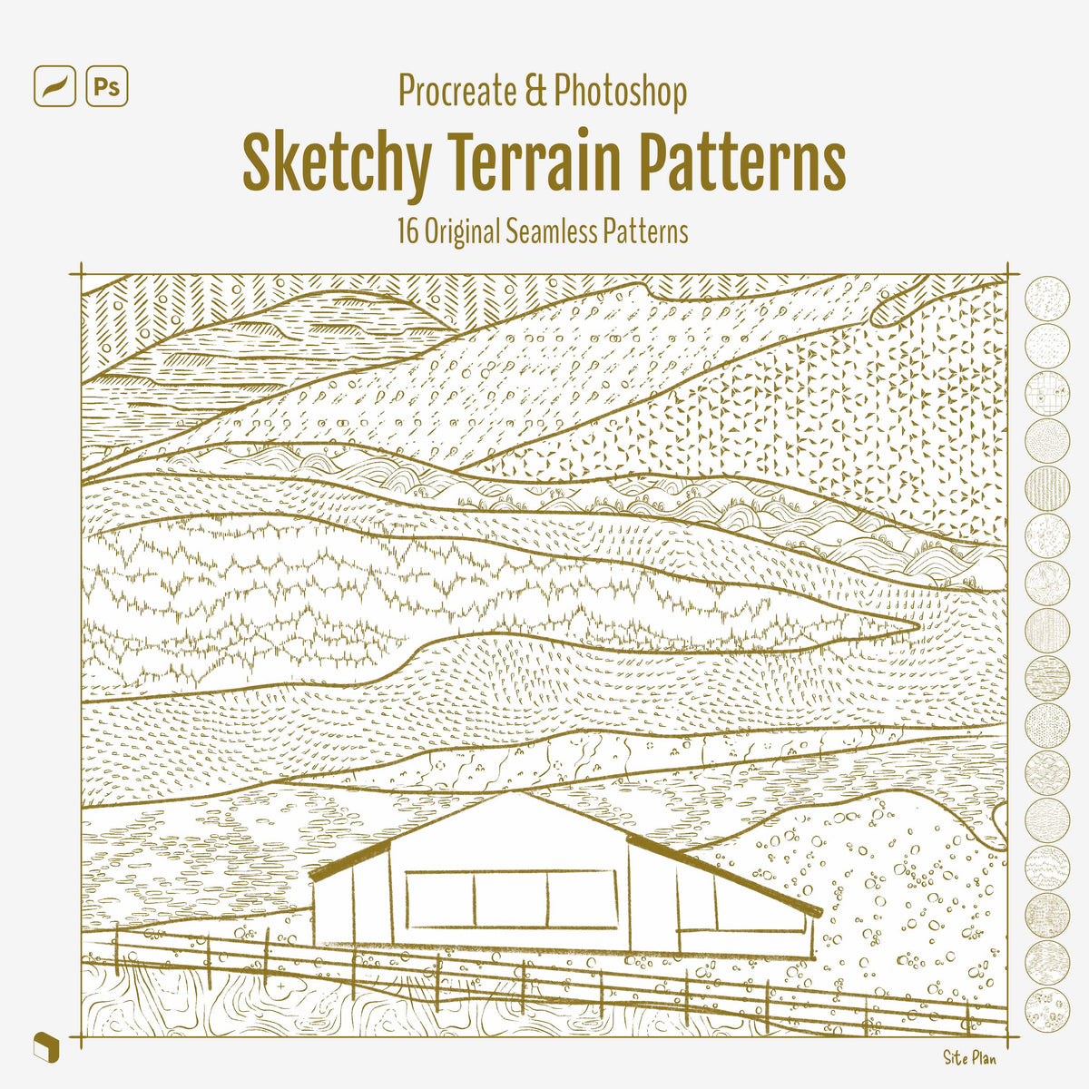 Pattern Terrian Procreate & Photoshop Sketchy Terrain Pattern Brushset | Tof – Toffu Co