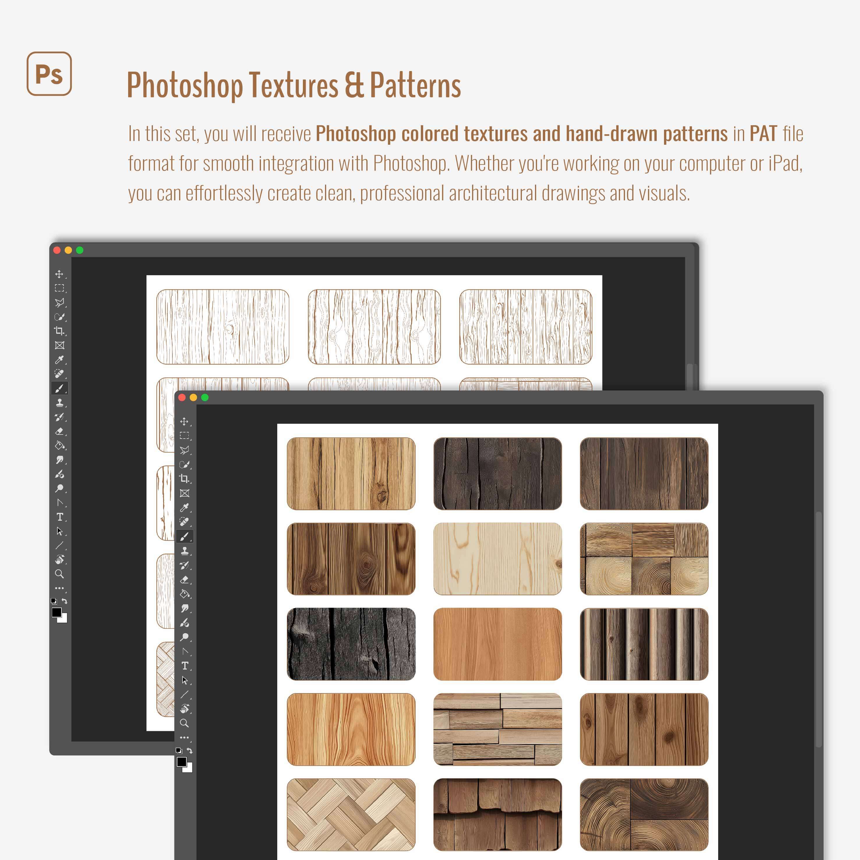 Procreate & Photoshop Wood Texture and Hand-drawn Patterns Brushset Digital Artwork drawings | Toffu Co