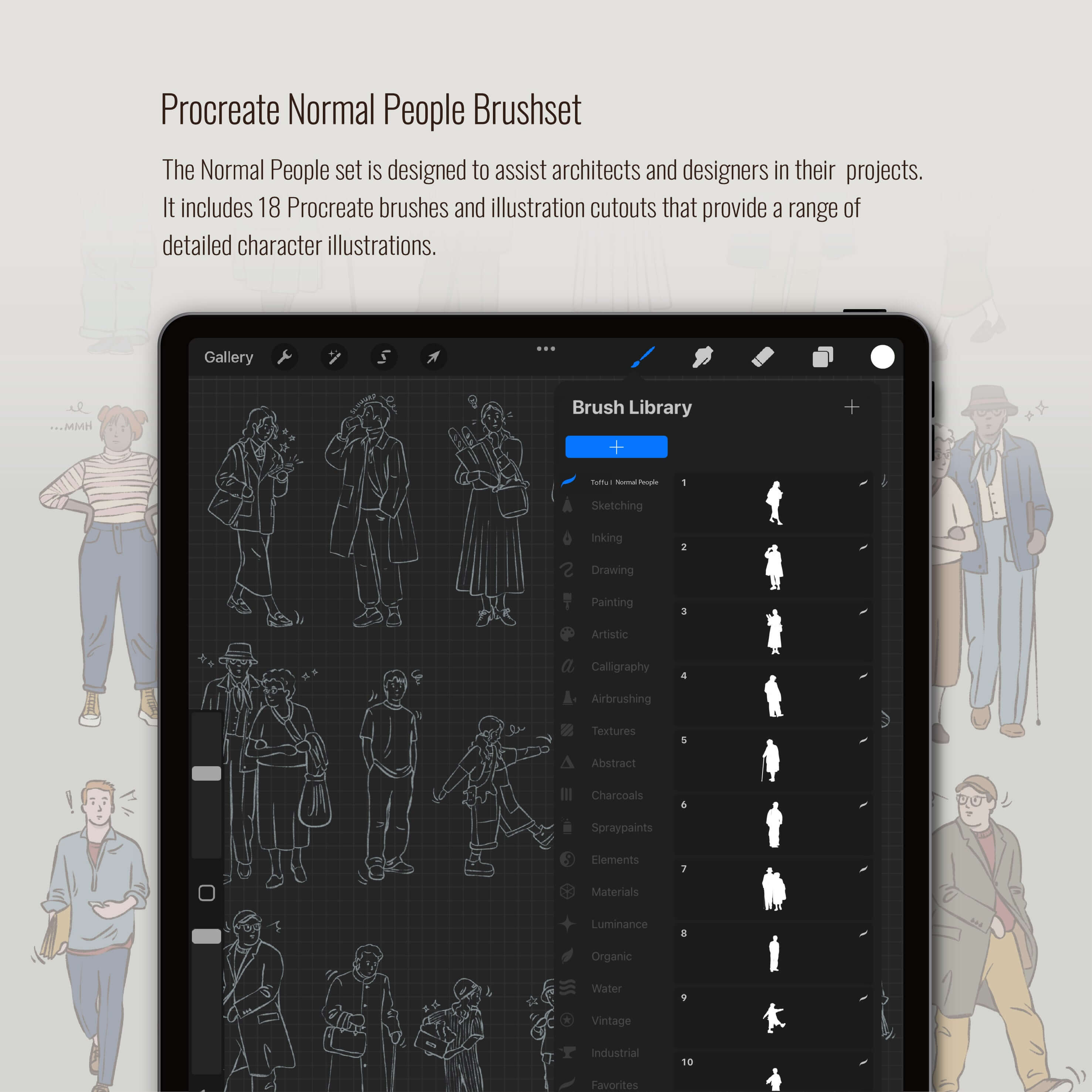 Procreate & Photoshop Normal People Brushset & Illustrations Digital Artwork drawings | Toffu Co