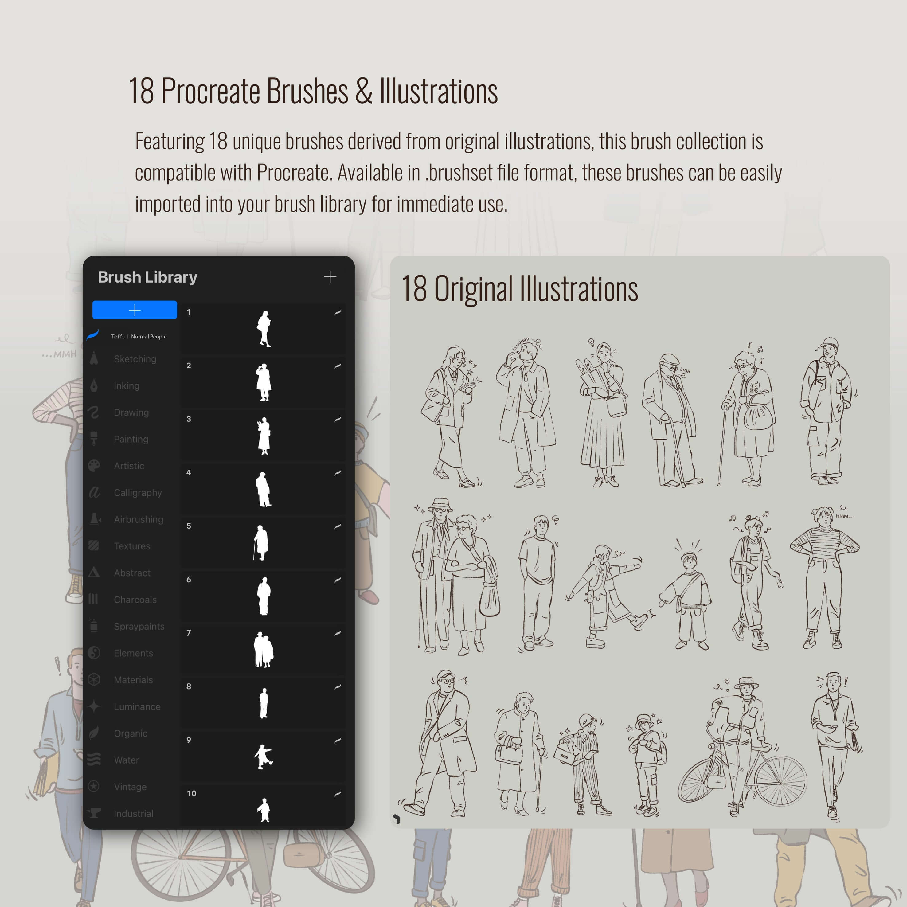 Procreate & Photoshop Normal People Brushset & Illustrations Digital Artwork drawings | Toffu Co