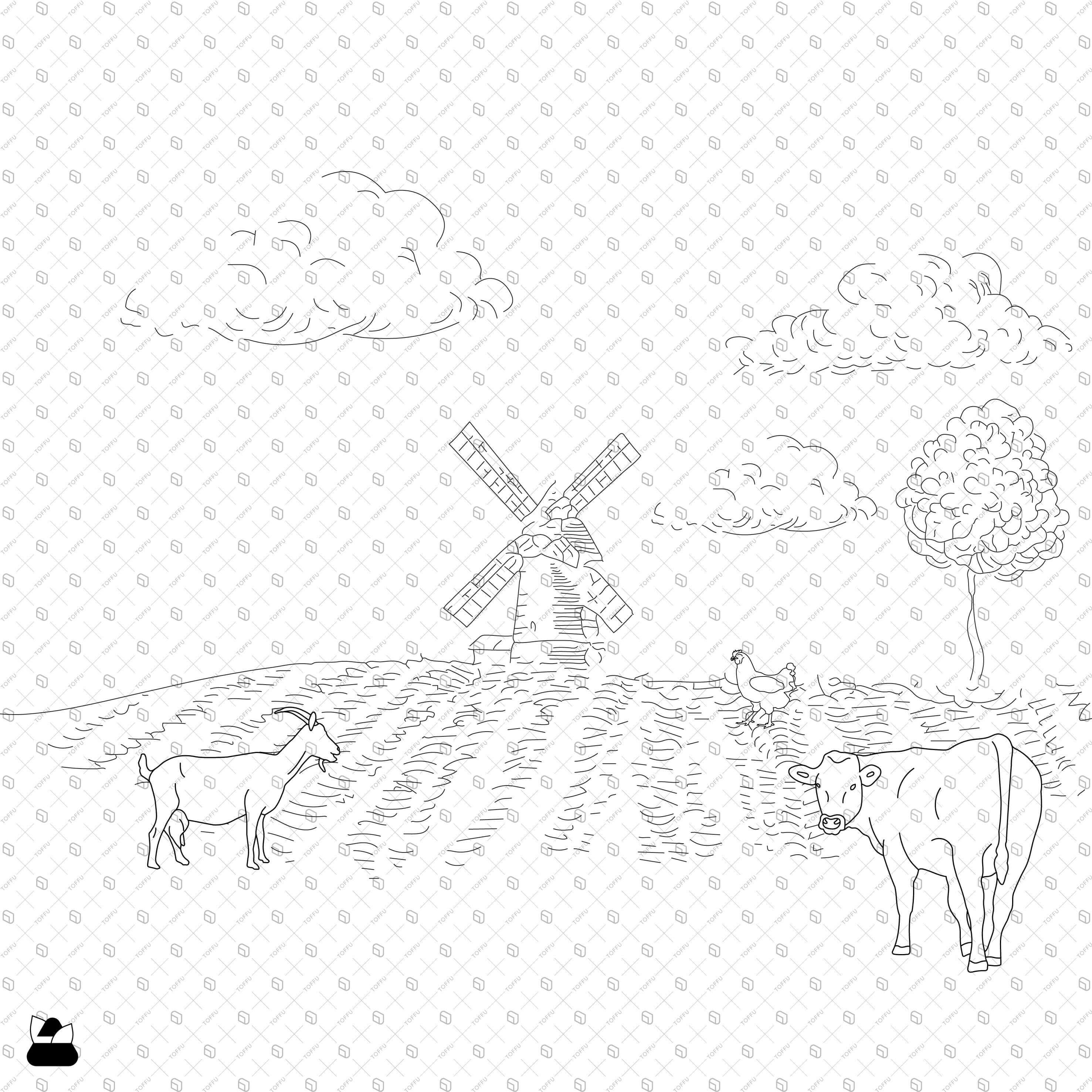 Flat Vector - Cad Farm Animals Digital Artwork drawings | Toffu Co