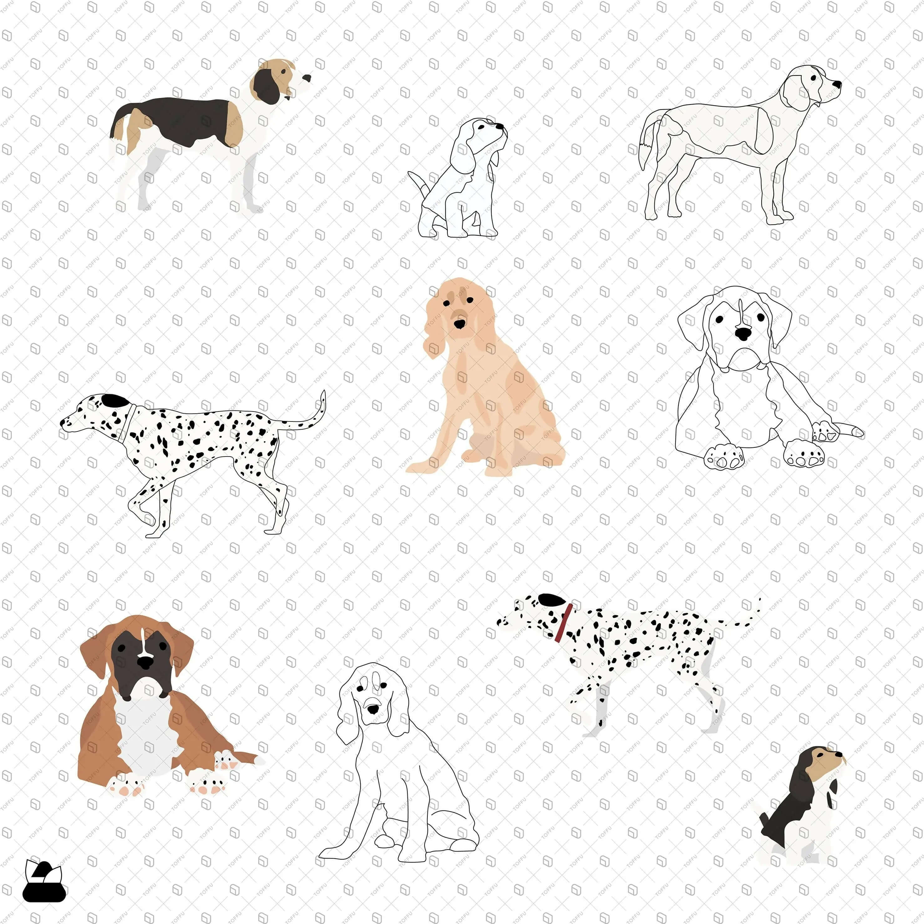 Flat Vector Dogs Digital Artwork drawings | Toffu Co
