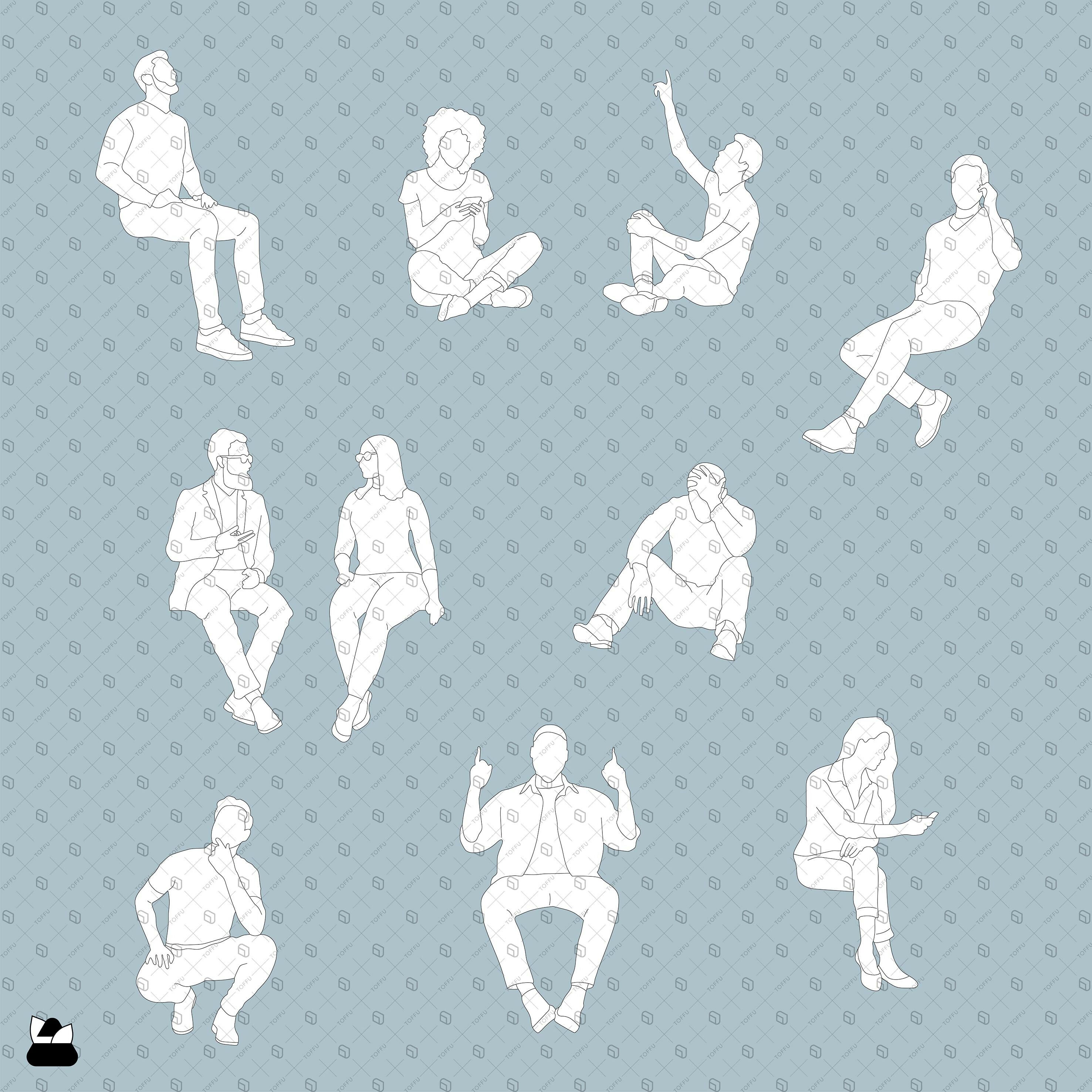 Flat Vector - Cad People Sitting PNG - Toffu Co