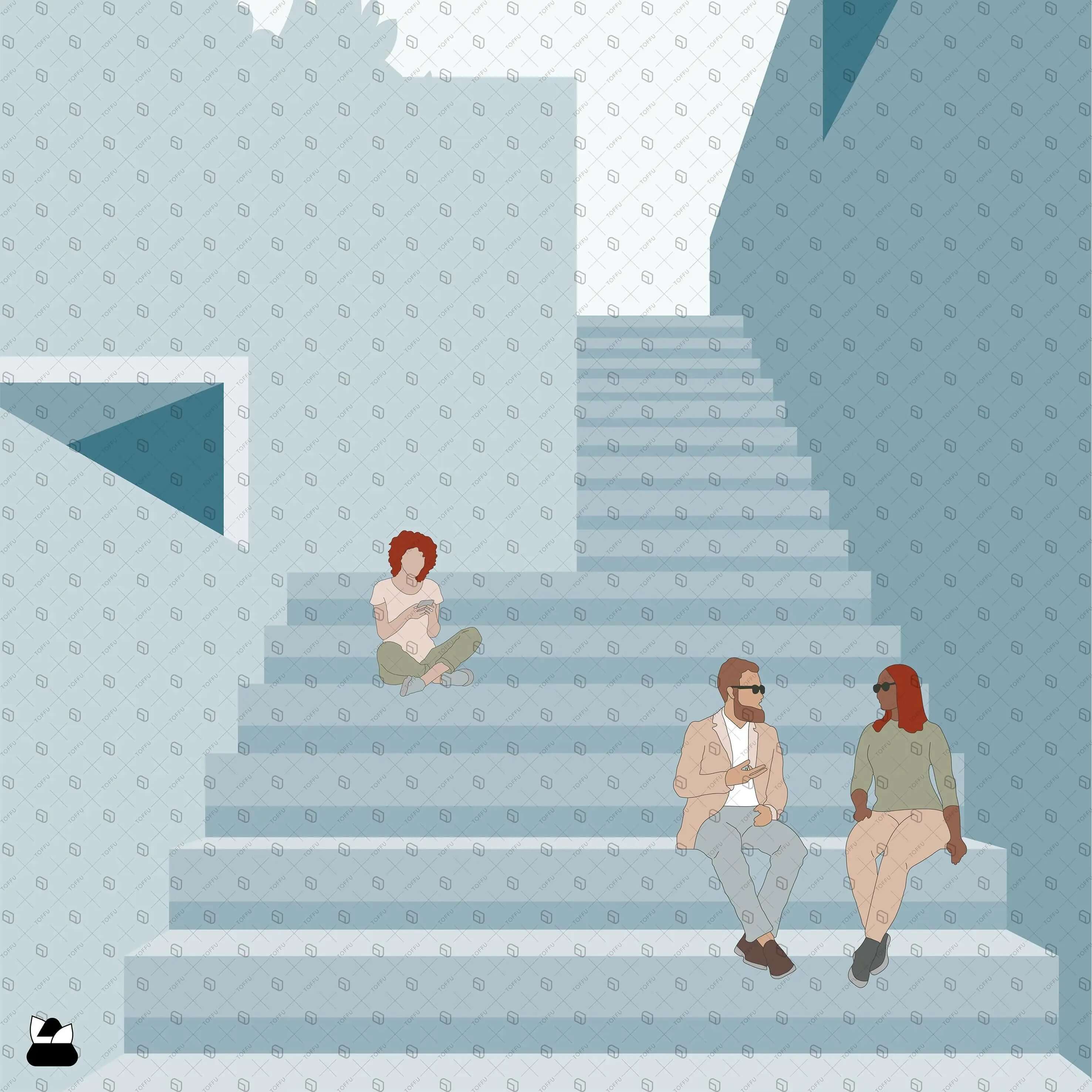 Flat Vector - Cad People Sitting Digital Artwork drawings | Toffu Co