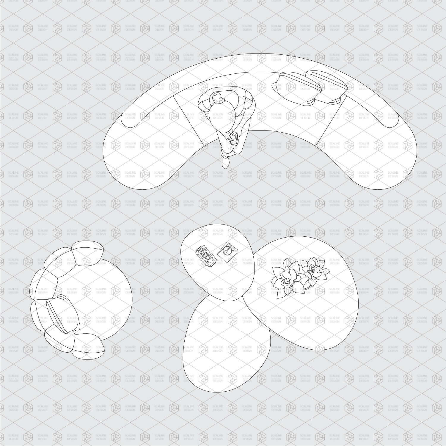 Cad Lounge Furniture Top View Digital Artwork drawings | Toffu Co