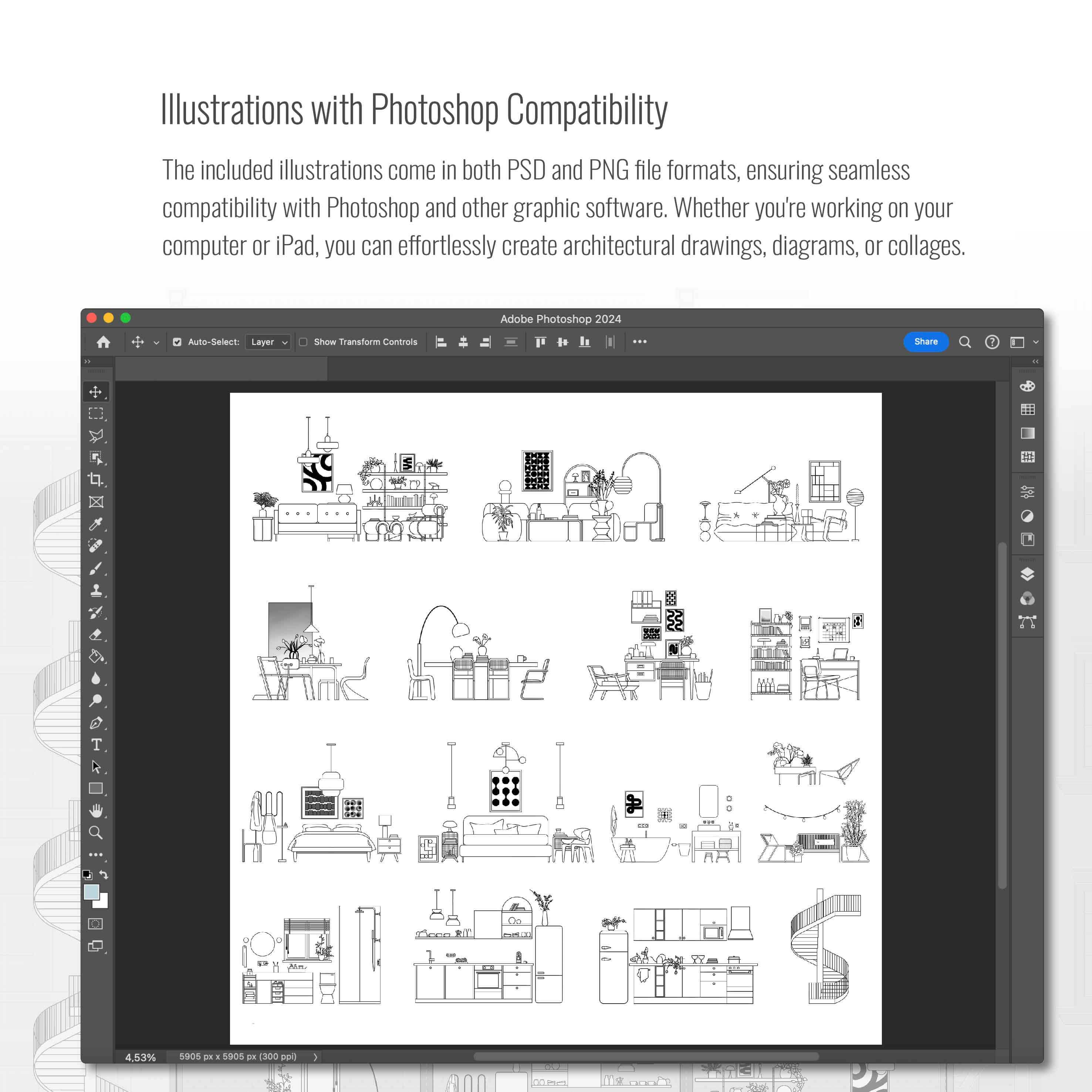 Procreate Outline Apartment Furniture Brushset & Illustrations Digital Artwork drawings | Toffu Co