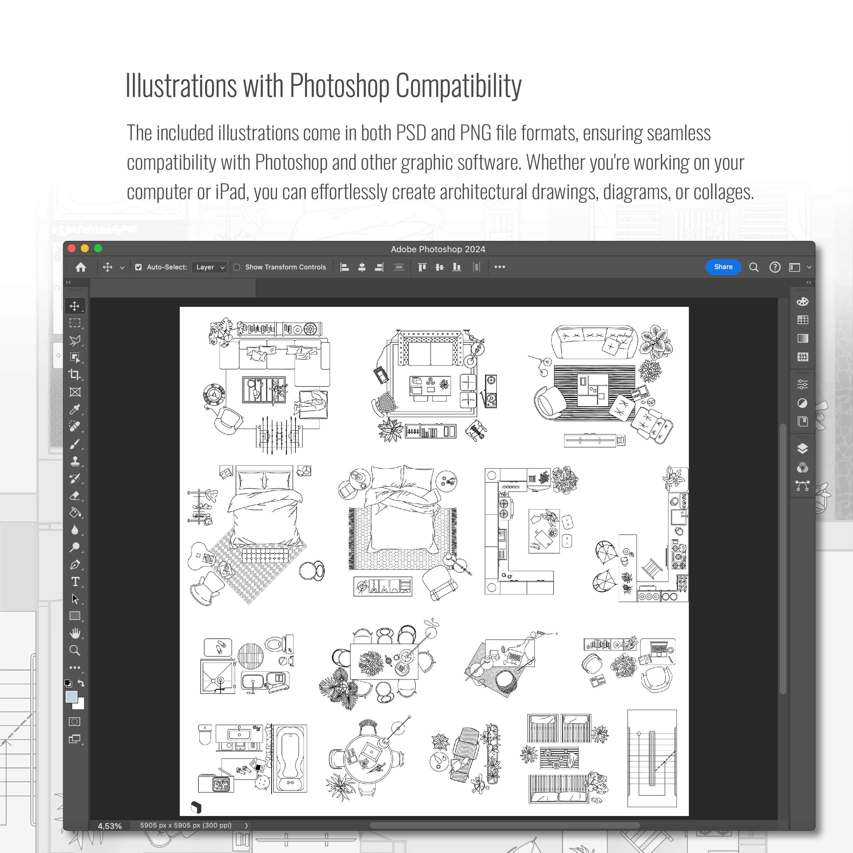 Procreate Outline Apartment Furniture Plan View Brushset & Illustrations Digital Artwork drawings | Toffu Co
