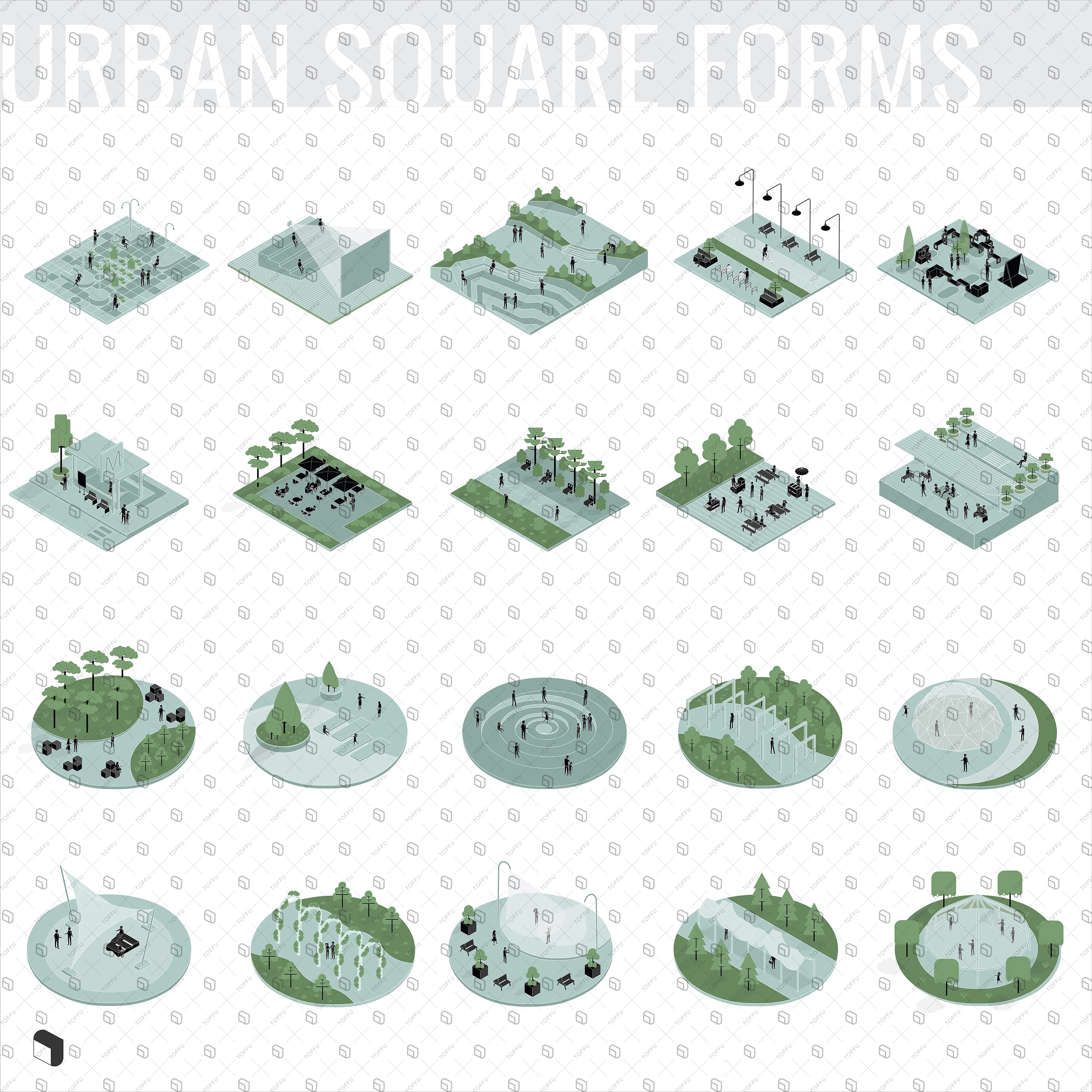 Axonometric Diagram Urban Square Forms PNG - Toffu Co