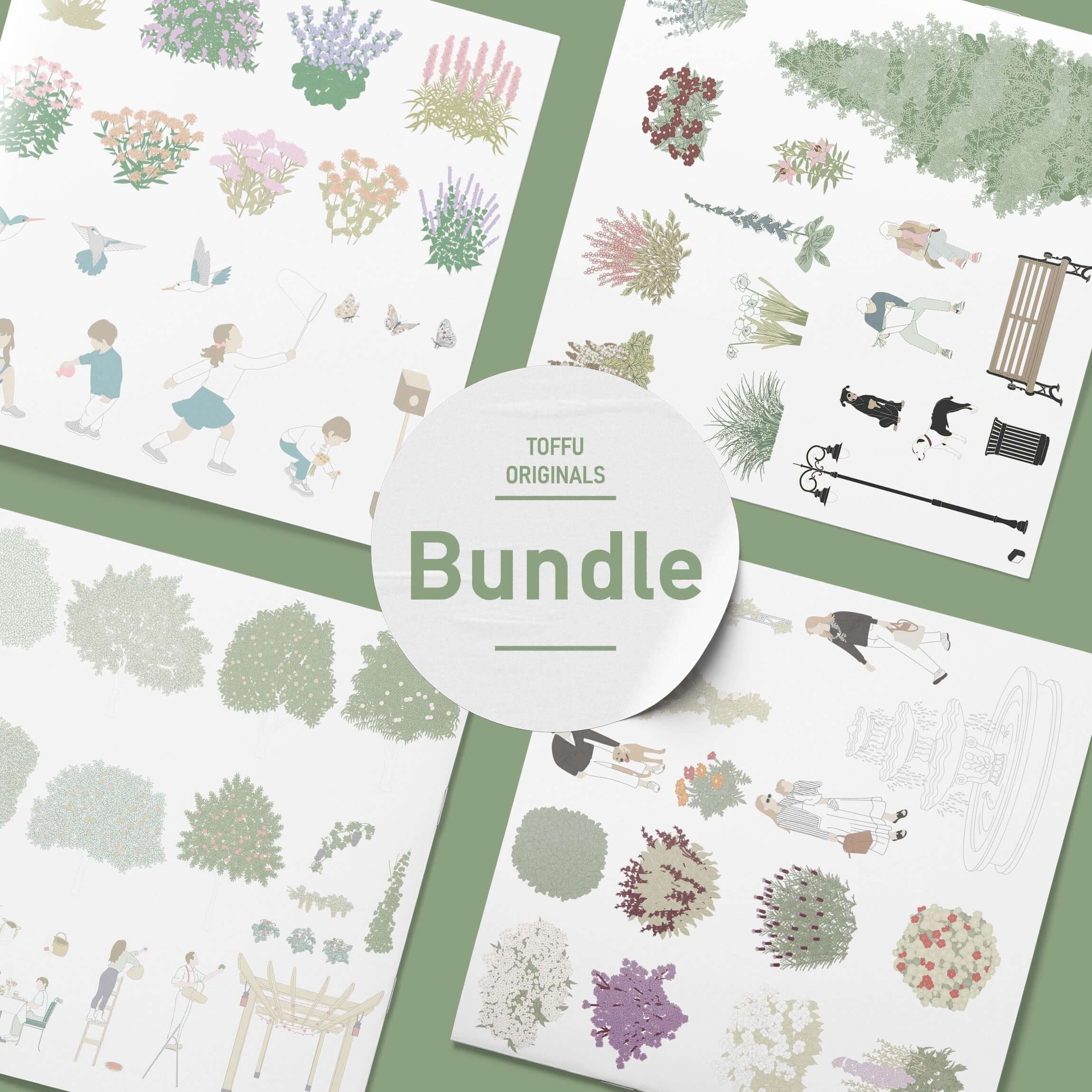 Flat Vector Thematic Gardens Bundle Digital Artwork drawings | Toffu Co